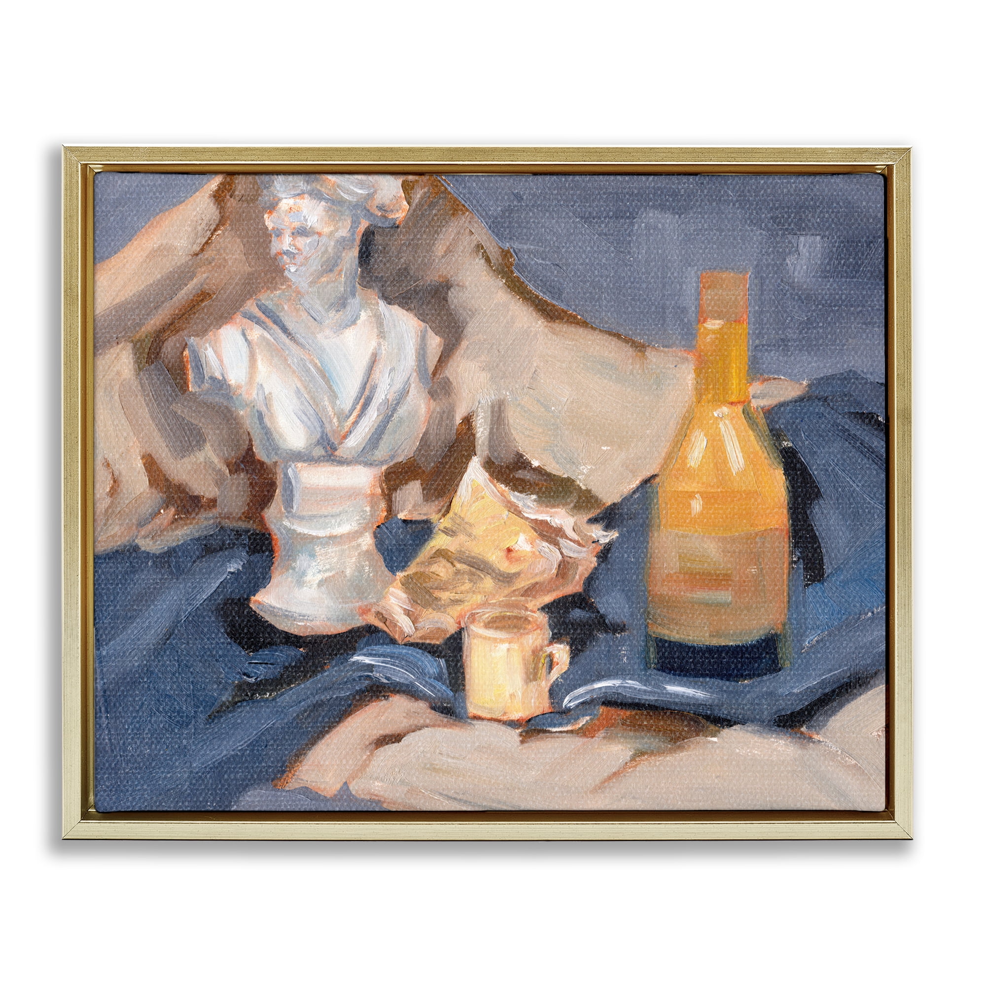 Stupell Industries Still Life on Blanket History & Language Painting Gold Floater Framed Canvas Art Print Wall Art, 21 x 17