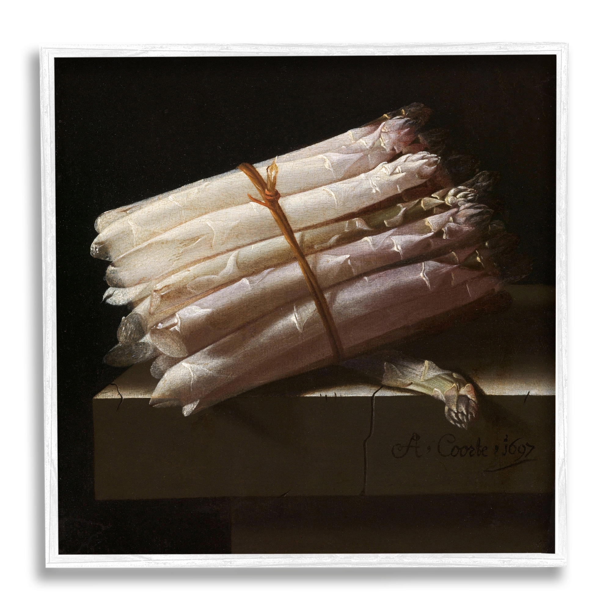 Stupell Industries Still Life with Asparagus Adriaen Coorte Classical Painting Painting White Framed Art Print Wall Art, Design by one1000paintings