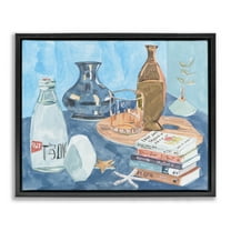 Stupell Industries Still Life with Book Stack Education Painting Black Floater Framed Canvas Art Print Wall Art, 21 x 17