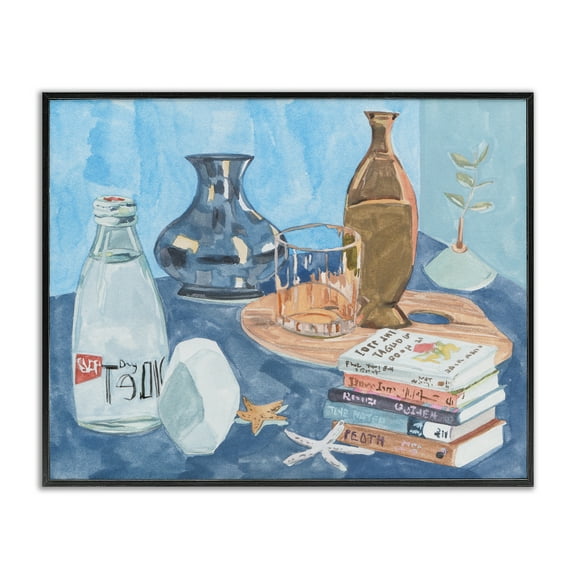 Stupell Industries Still Life with Book Stack Education Painting Black Framed Art Print Wall Art, 30 x 24