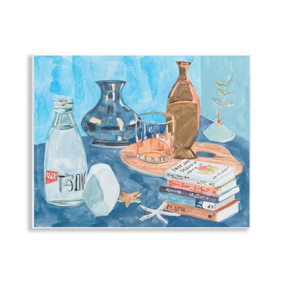 Stupell Industries Still Life with Book Stack Education Painting Unframed Art Print Wall Art, 14 x 11