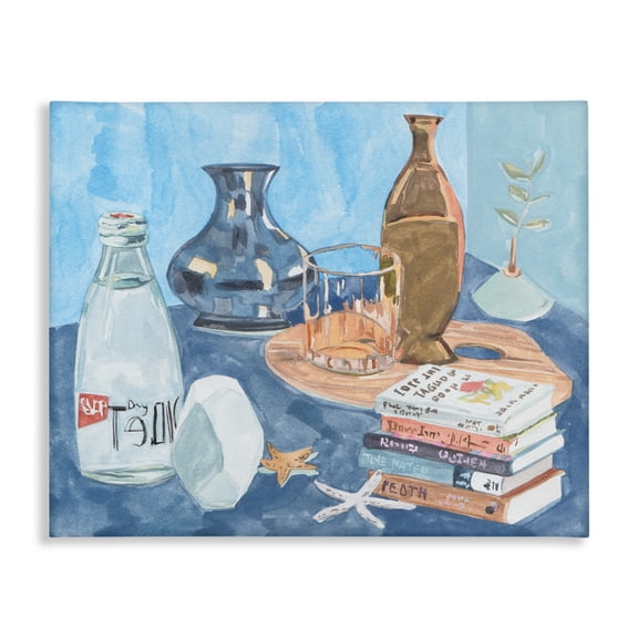 Stupell Industries Still Life with Book Stack Education Painting Wrapped Canvas Art Print Wall Art, 30 x 24