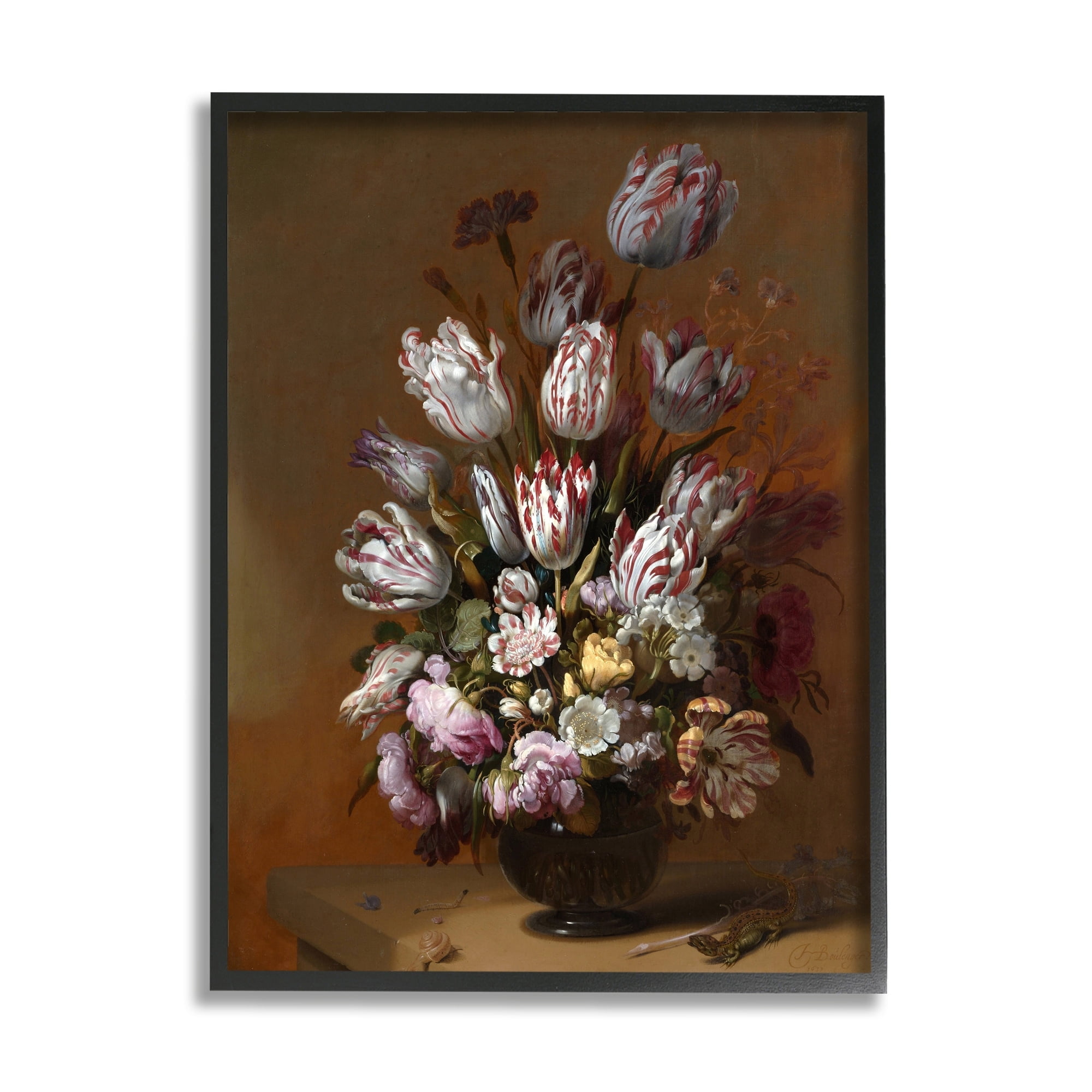 Stupell Industries Still Life with Flowers Traditional Hans Bollongier Paintings Painting Black Framed Art Print Wall Art, Design by one1000paintings