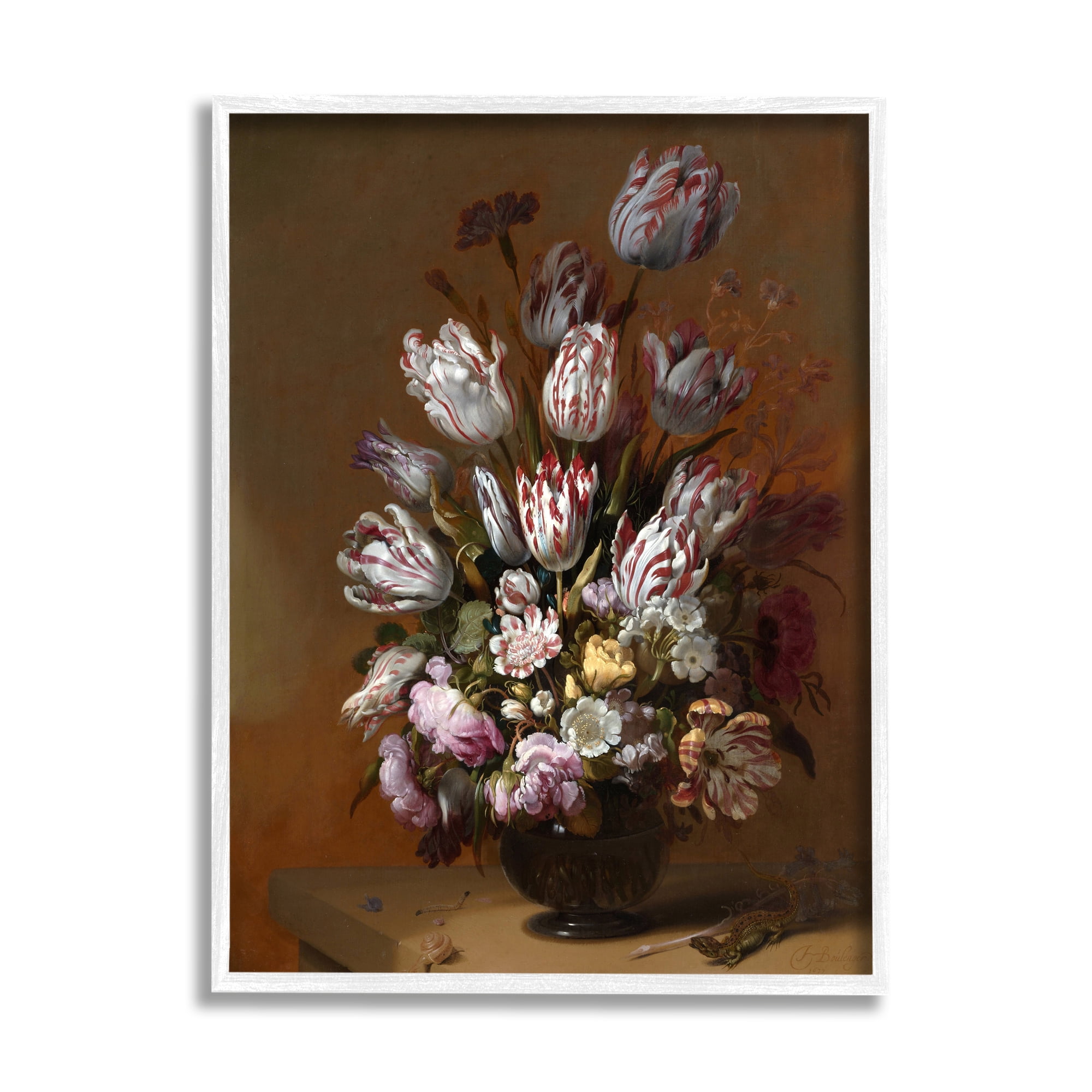 Stupell Industries Still Life with Flowers Traditional Hans Bollongier Paintings Painting White Framed Art Print Wall Art, Design by one1000paintings
