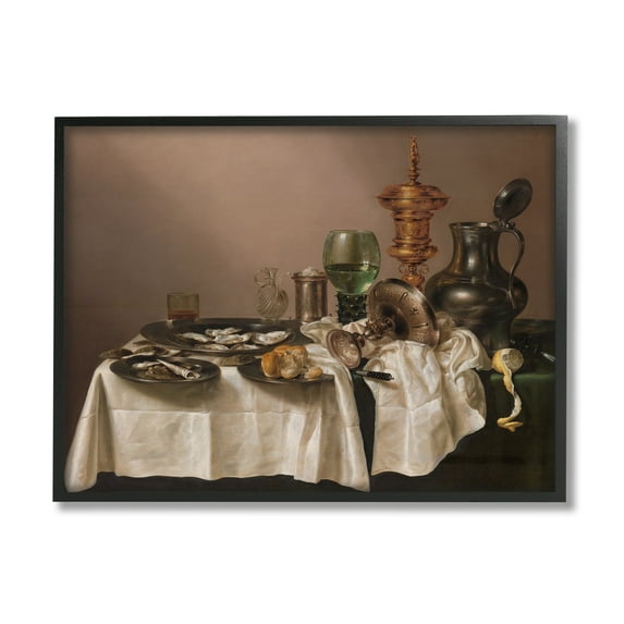 Stupell Industries Still Life with Gilt Cup Willem Claesz Classic Painting Painting Black Framed Art Print Wall Art, Design by one1000paintings