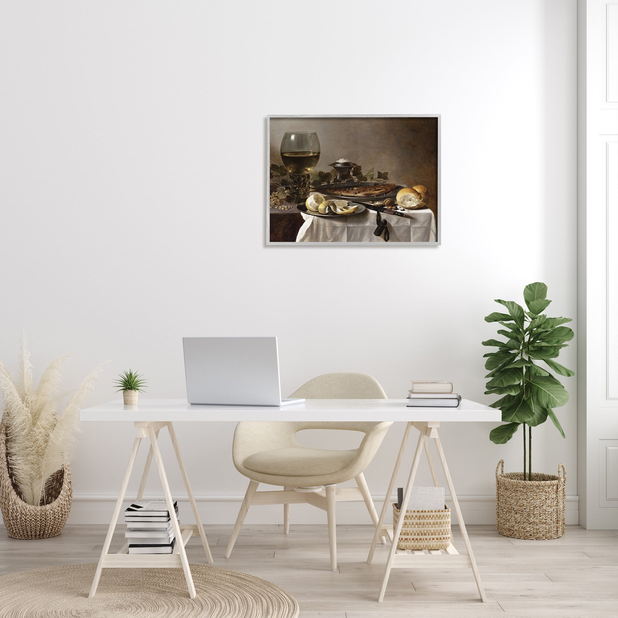 Stupell Industries Still Life with Herring Wine and Bread Pieter Claesz Painting Painting Gray Framed Art Print Wall Art, Design by one1000paintings