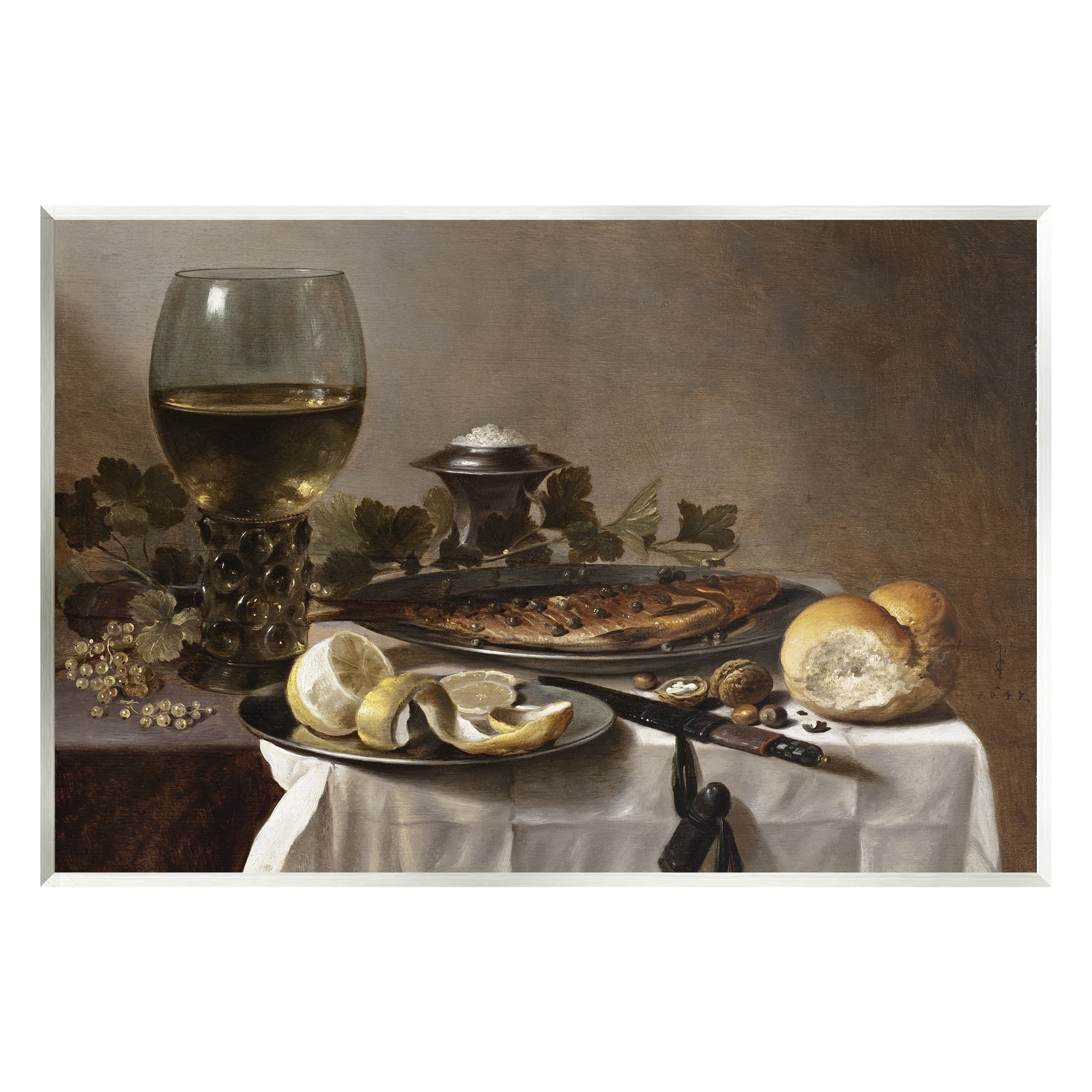 Stupell Industries Still Life with Herring Wine and Bread Pieter Claesz Painting Painting Unframed Art Print Wall Art, Design by one1000paintings