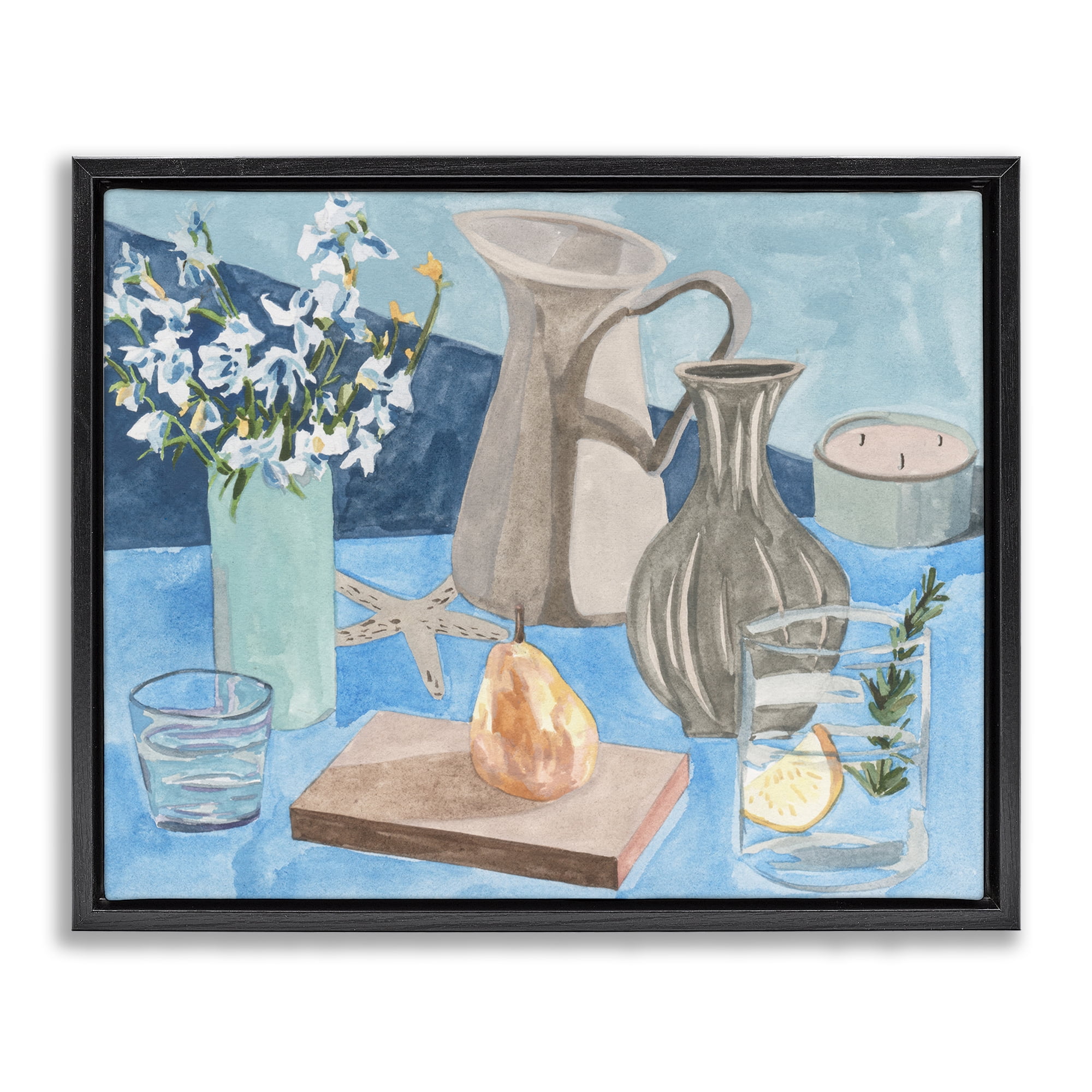 Stupell Industries Still Life with Vases Plants & Flowers Painting Black Floater Framed Canvas Art Print Wall Art, 21 x 17