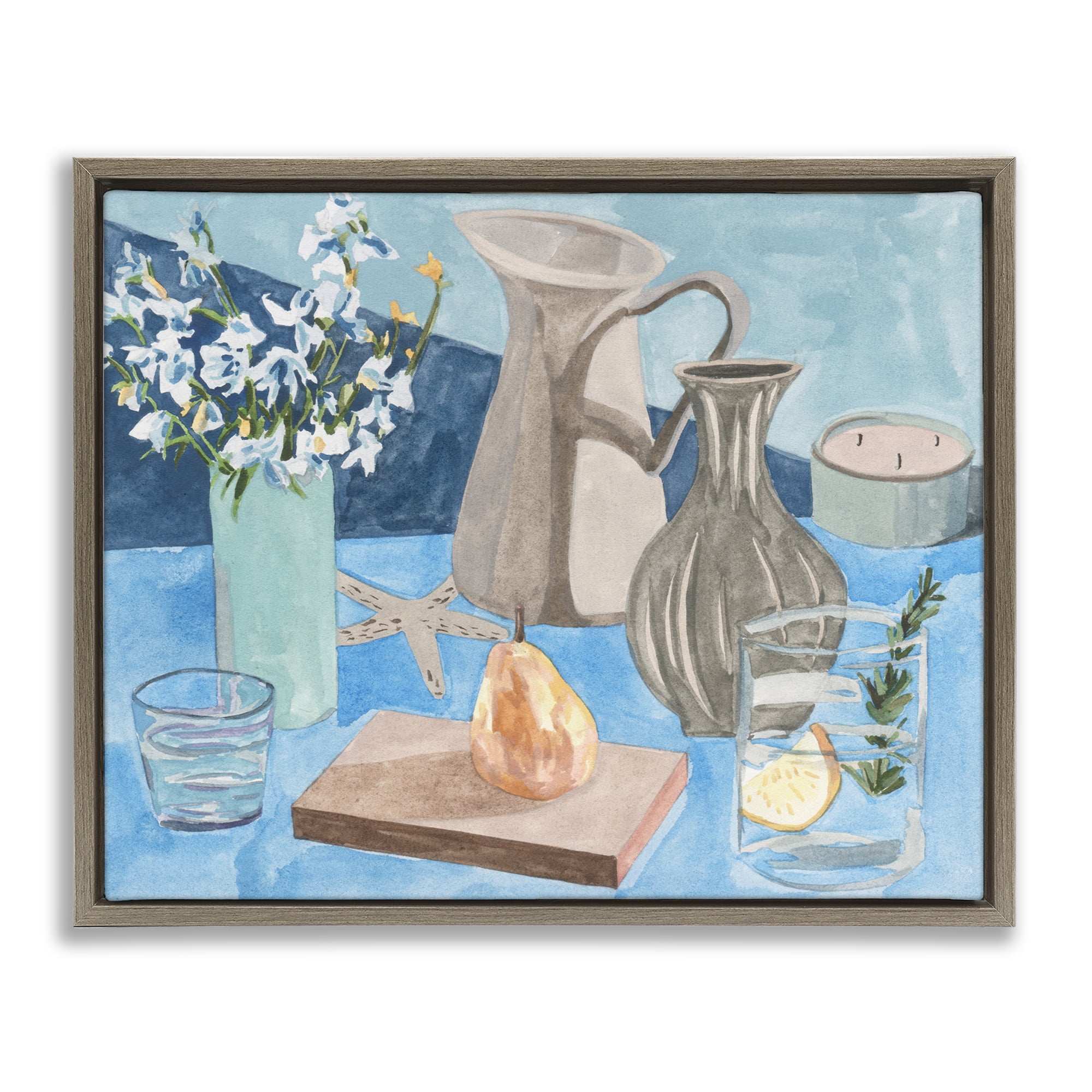 Stupell Industries Still Life with Vases Plants & Flowers Painting Brown Floater Framed Canvas Art Print Wall Art, 31 x 25