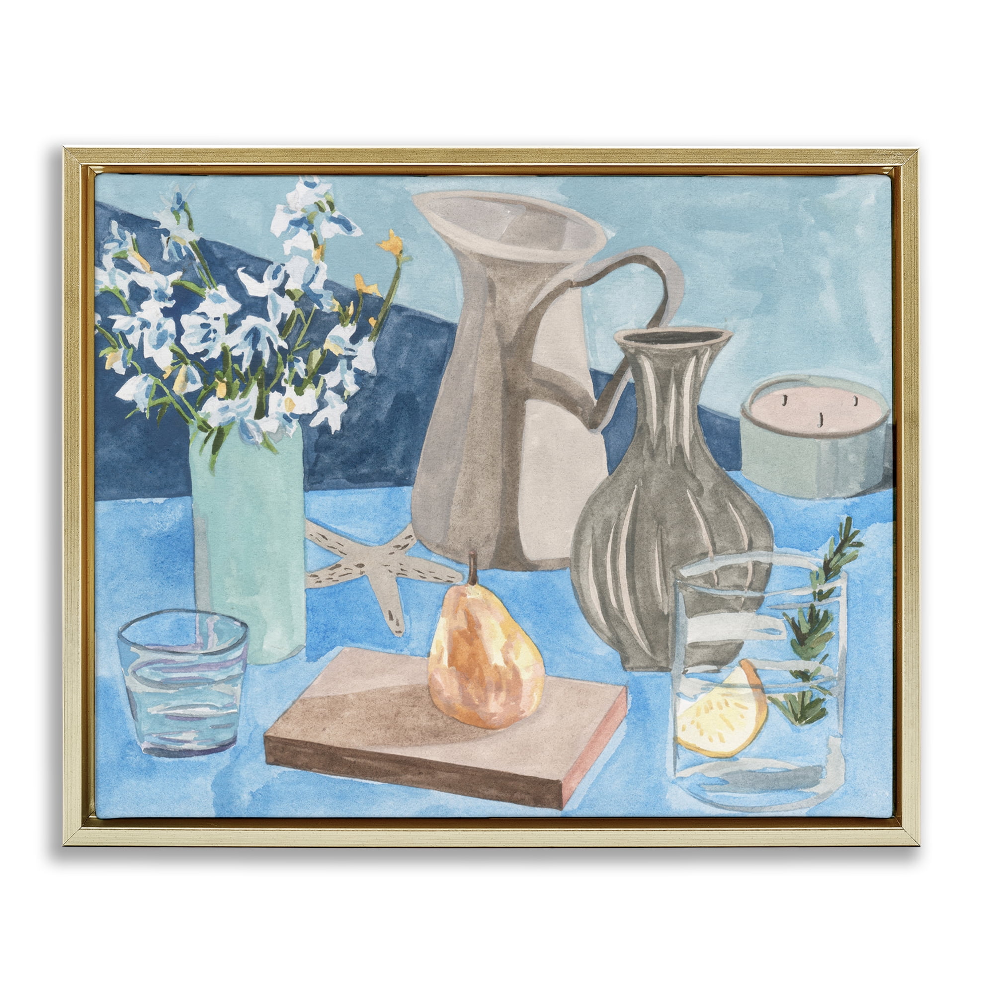 Stupell Industries Still Life with Vases Plants & Flowers Painting Gold Floater Framed Canvas Art Print Wall Art, 31 x 25