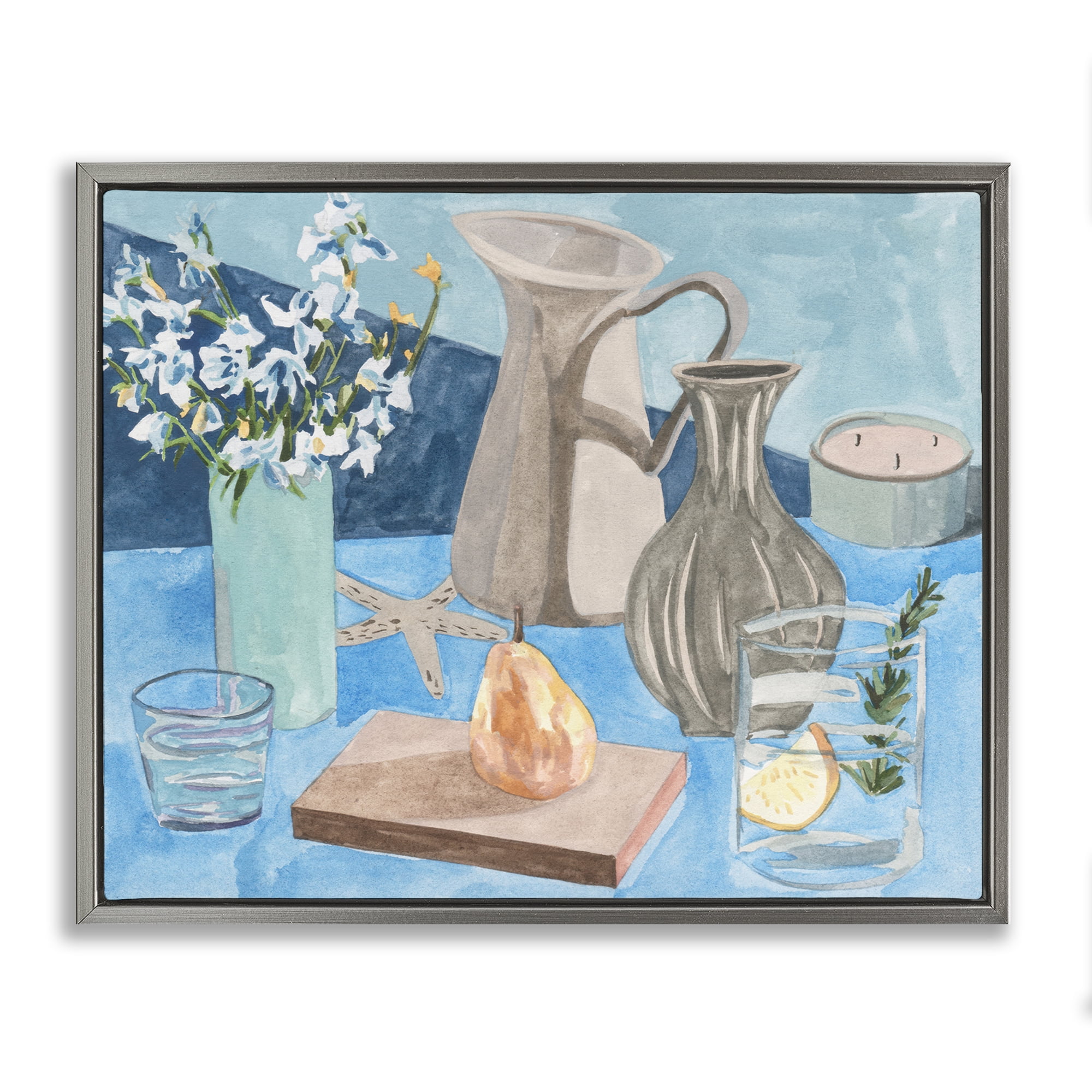Stupell Industries Still Life with Vases Plants & Flowers Painting Gray Floater Framed Canvas Art Print Wall Art, 21 x 17