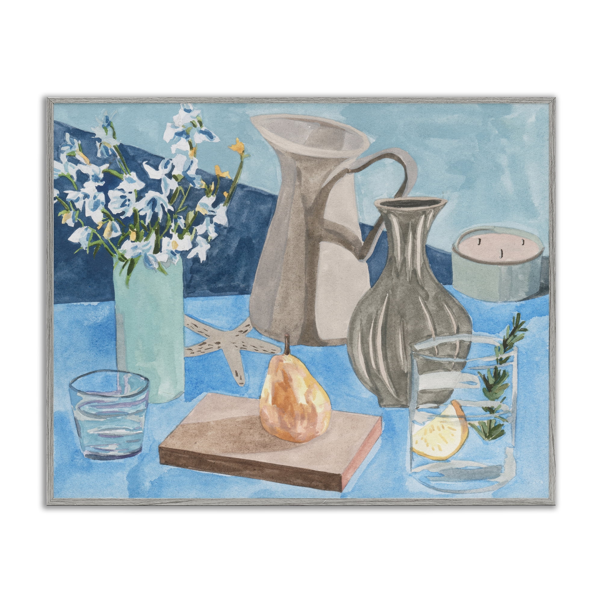 Stupell Industries Still Life with Vases Plants & Flowers Painting Gray Framed Art Print Wall Art, 20 x 16
