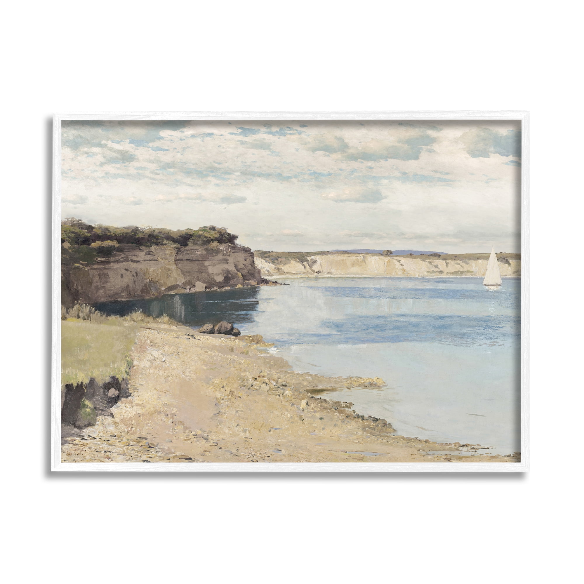 Stupell Industries Still Morning Oceanside Cliffs and a Sailboat Painting, 11 x 14,Design by Christy McKee