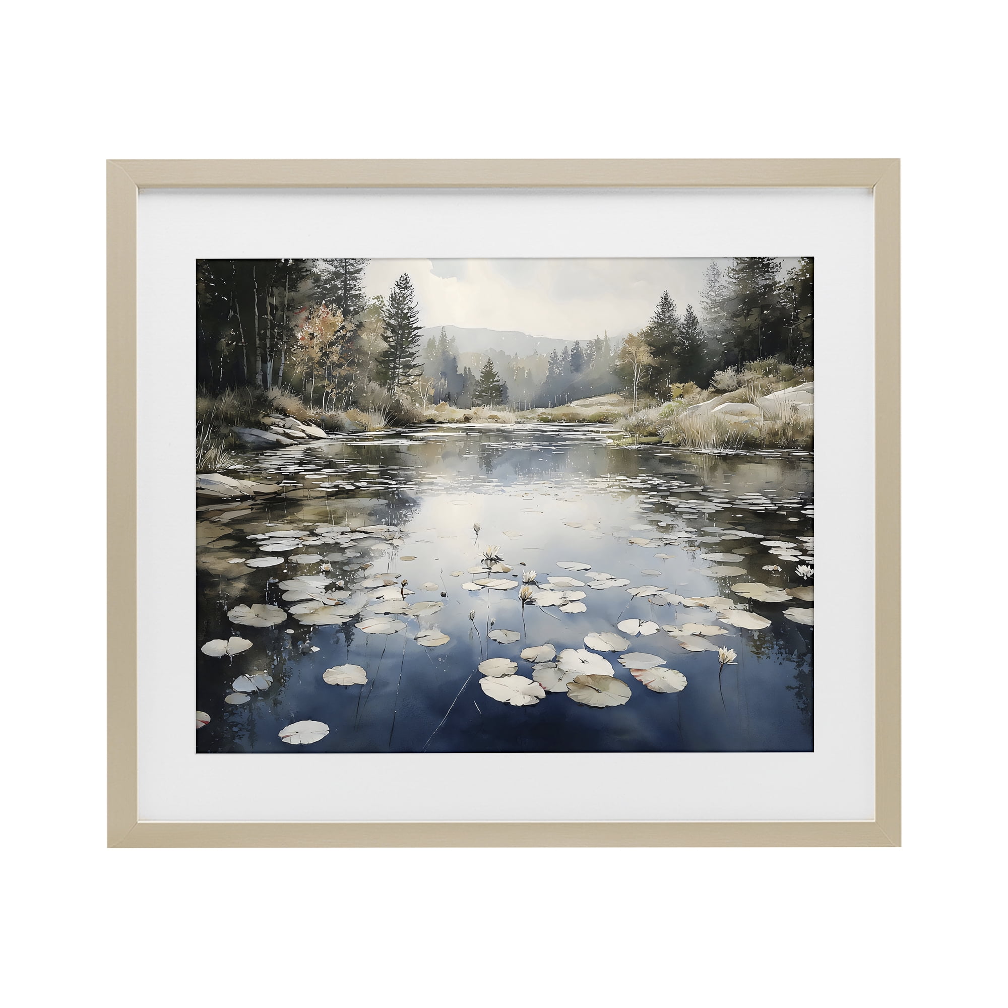 Stupell Industries Still Pond with Morning Reflections Birch Framed Print Under Glass, design by Franklyn Gregory