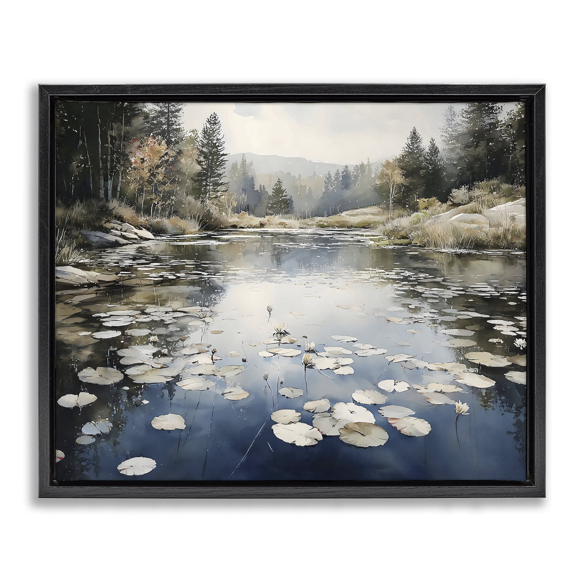 Stupell Industries Still Pond with Morning Reflections Black Framed Floater Canvas Wall Art, design by Franklyn Gregory