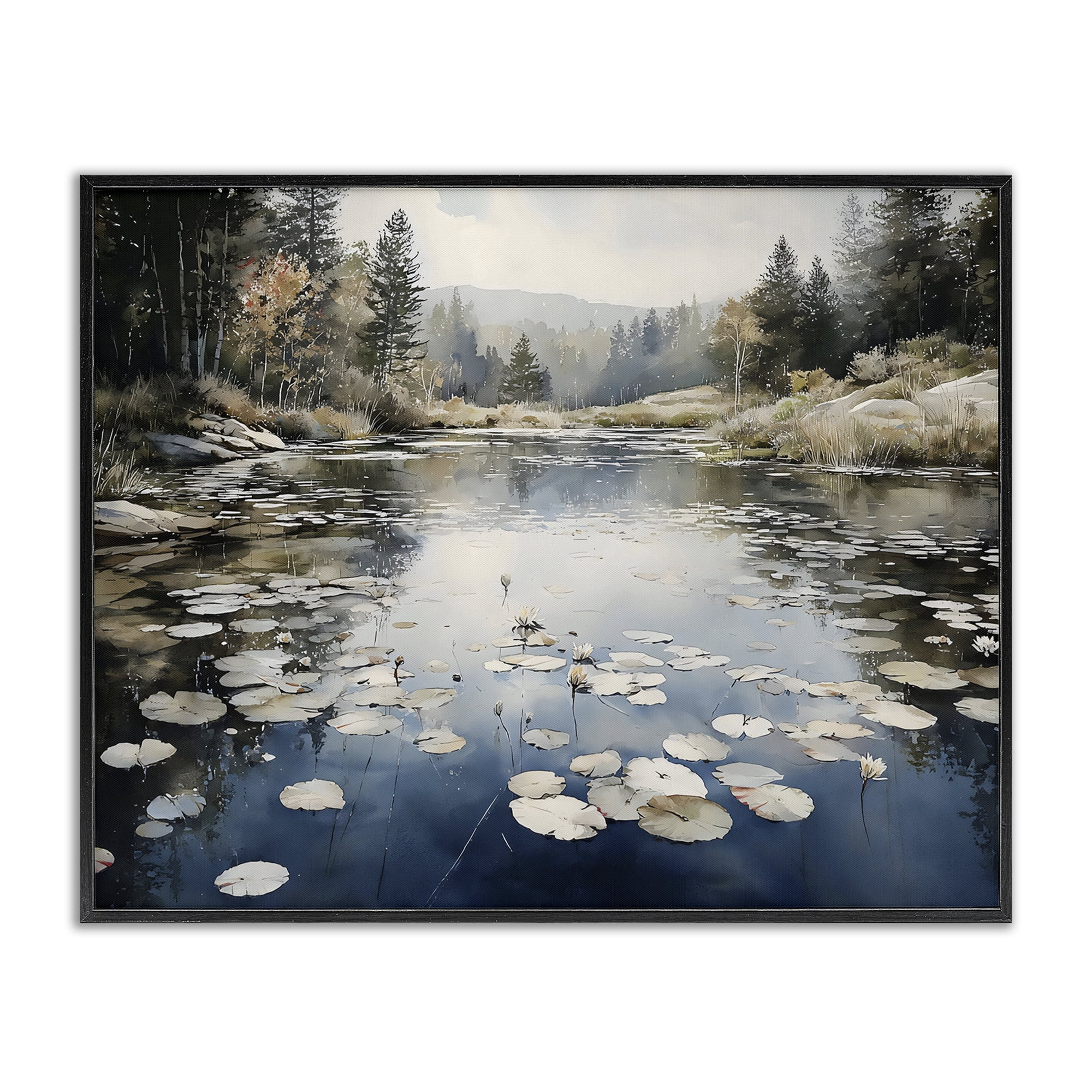 Stupell Industries Still Pond with Morning Reflections Black Framed Giclee Art, design by Franklyn Gregory