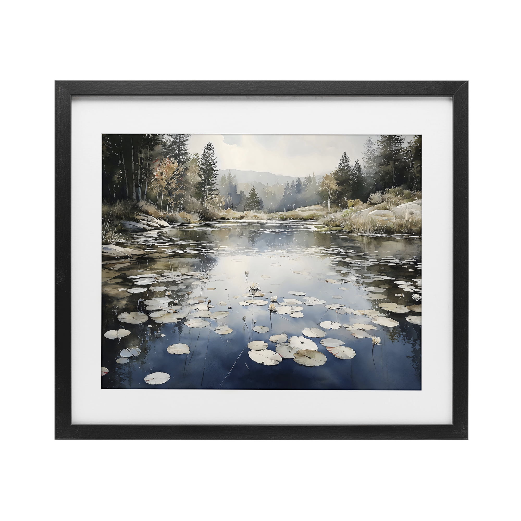 Stupell Industries Still Pond with Morning Reflections Black Framed Print Under Glass, design by Franklyn Gregory
