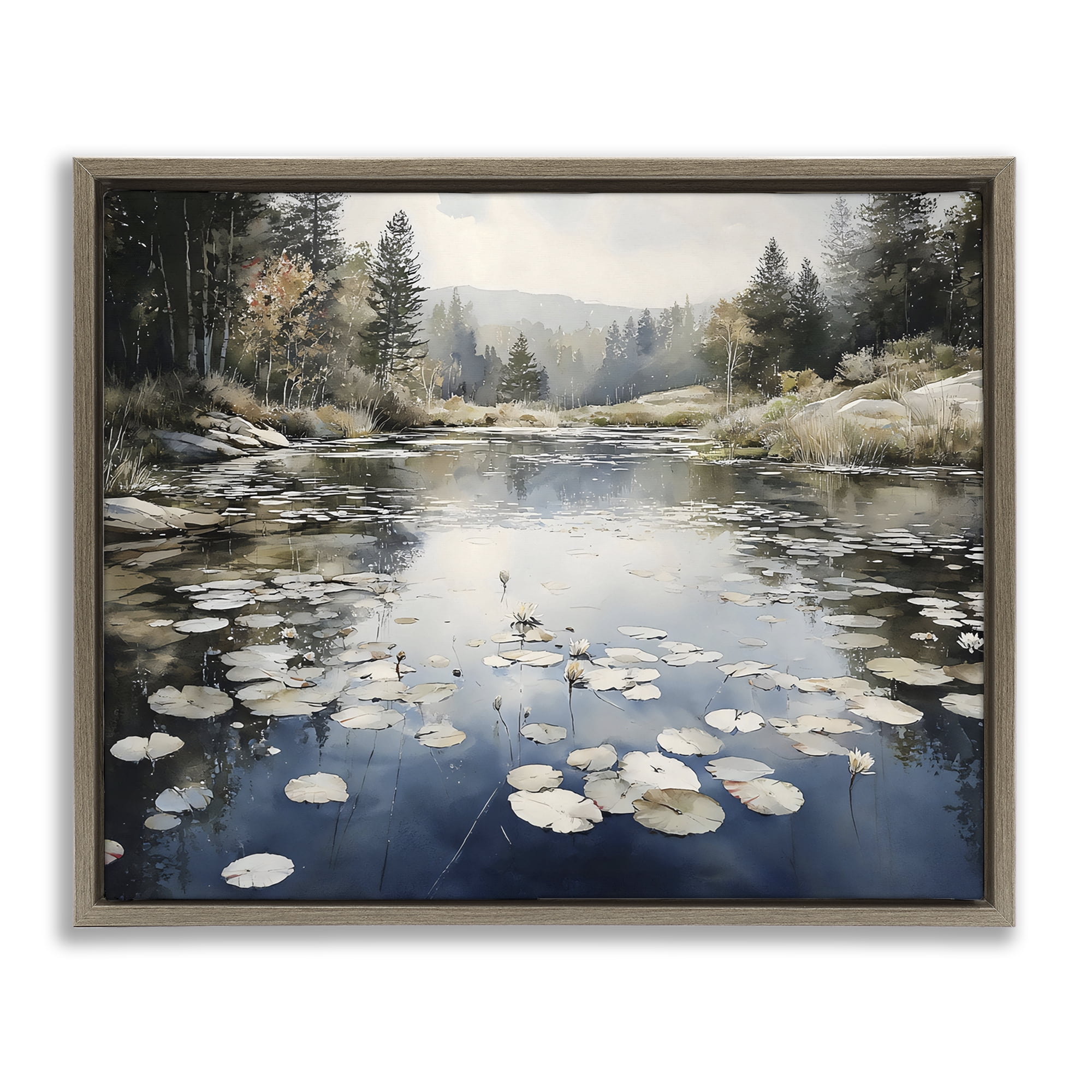 Stupell Industries Still Pond with Morning Reflections Brown Framed Floater Canvas Wall Art, design by Franklyn Gregory
