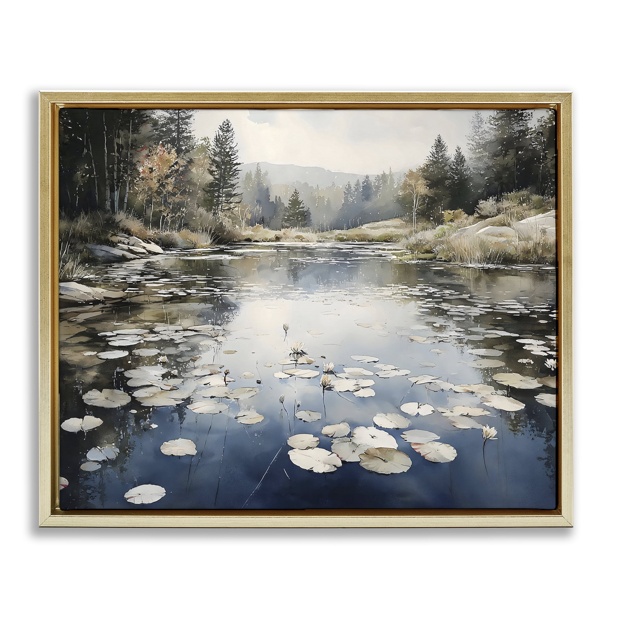 Stupell Industries Still Pond with Morning Reflections Gold Framed Floater Canvas Wall Art, design by Franklyn Gregory
