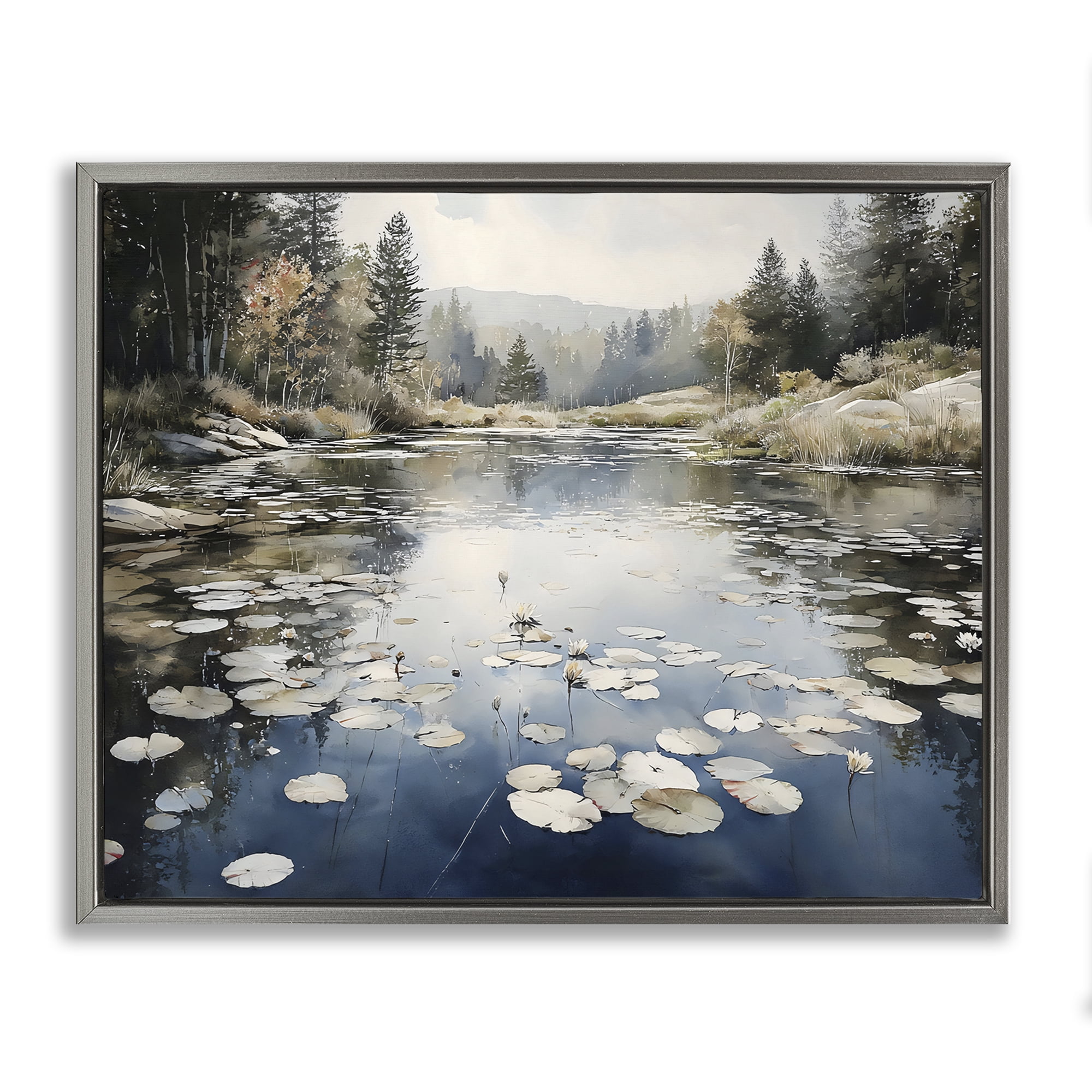 Stupell Industries Still Pond with Morning Reflections Gray Framed Floater Canvas Wall Art, design by Franklyn Gregory