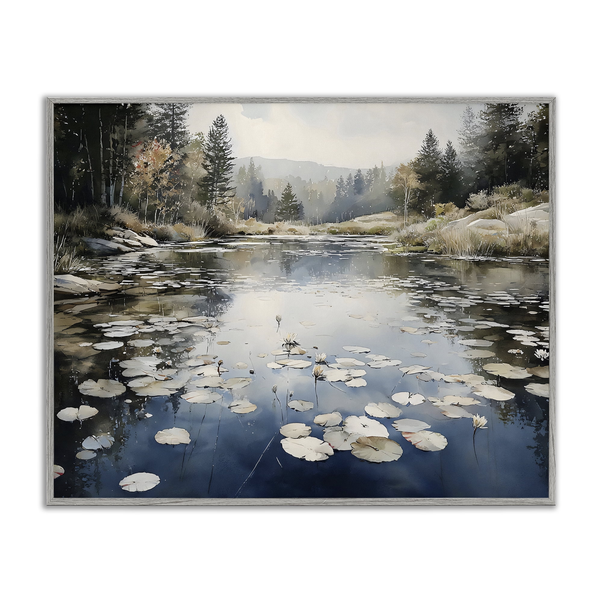 Stupell Industries Still Pond with Morning Reflections Gray Framed Giclee Art, design by Franklyn Gregory