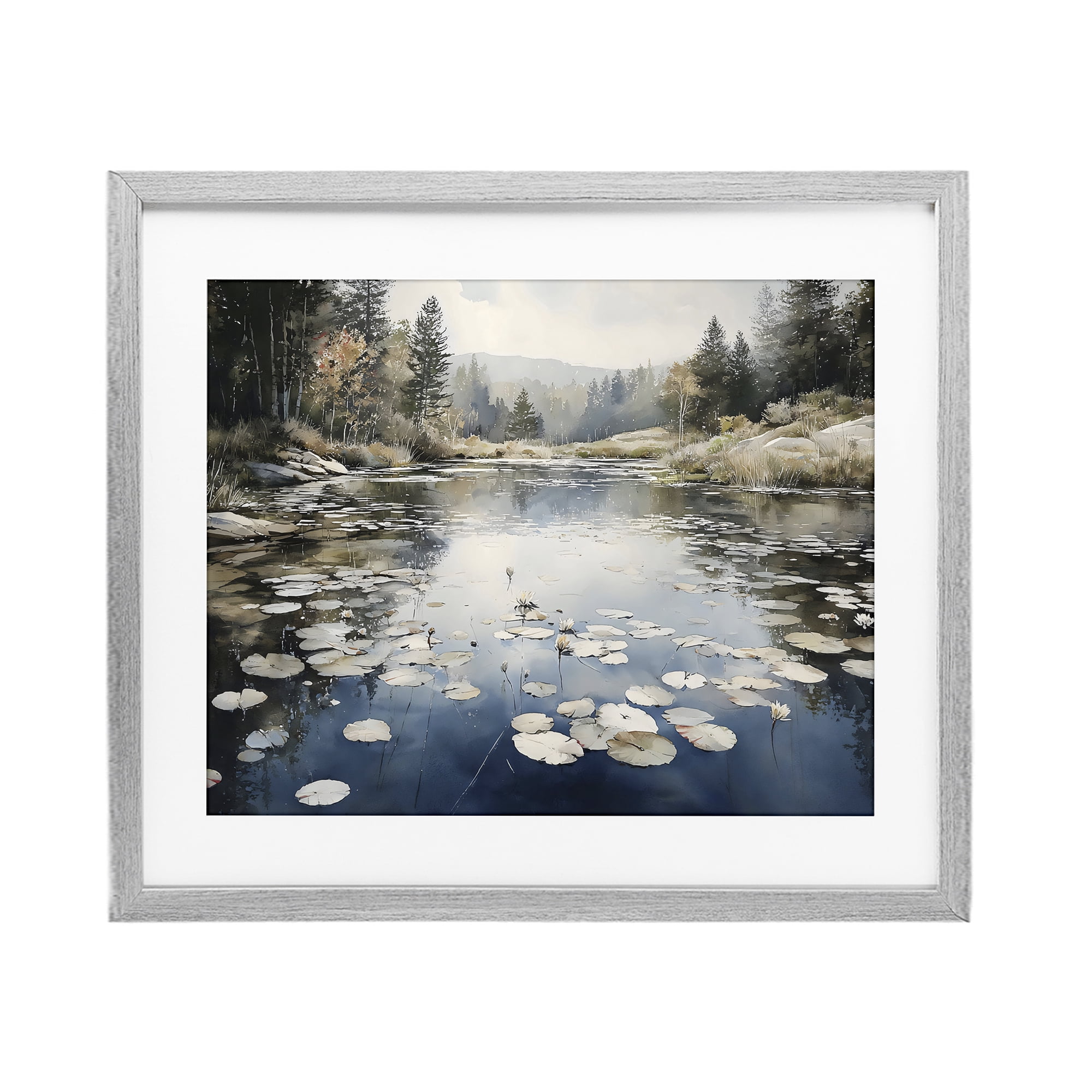 Stupell Industries Still Pond with Morning Reflections Gray Framed Print Under Glass, design by Franklyn Gregory