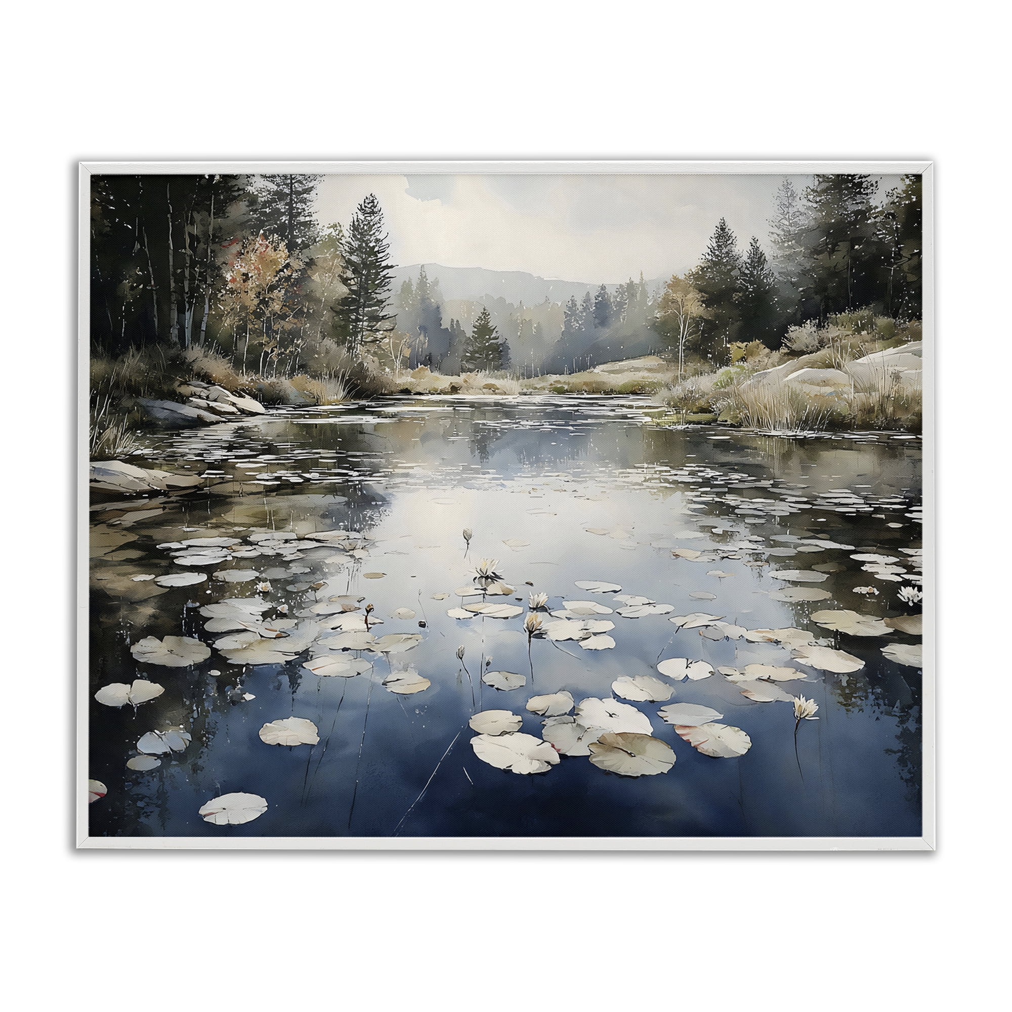 Stupell Industries Still Pond with Morning Reflections White Framed Giclee Art, design by Franklyn Gregory