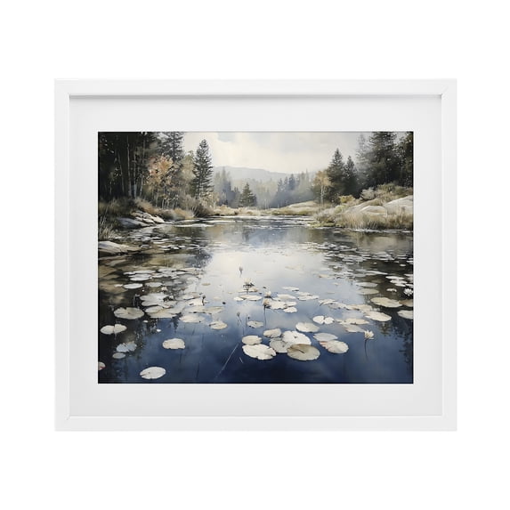 Stupell Industries Coastal Still Pond with Morning Reflections White Framed Print Under Glass, 21 x 17, by Franklyn Gregory