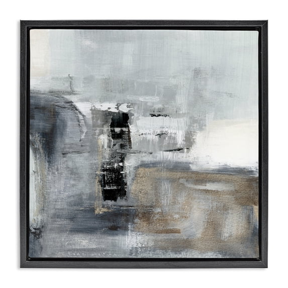 Stupell Industries Contemporary Still Waters Monochrome Abstraction Black Floating Frame Canvas Art, 18 x 18, by Susan Jill