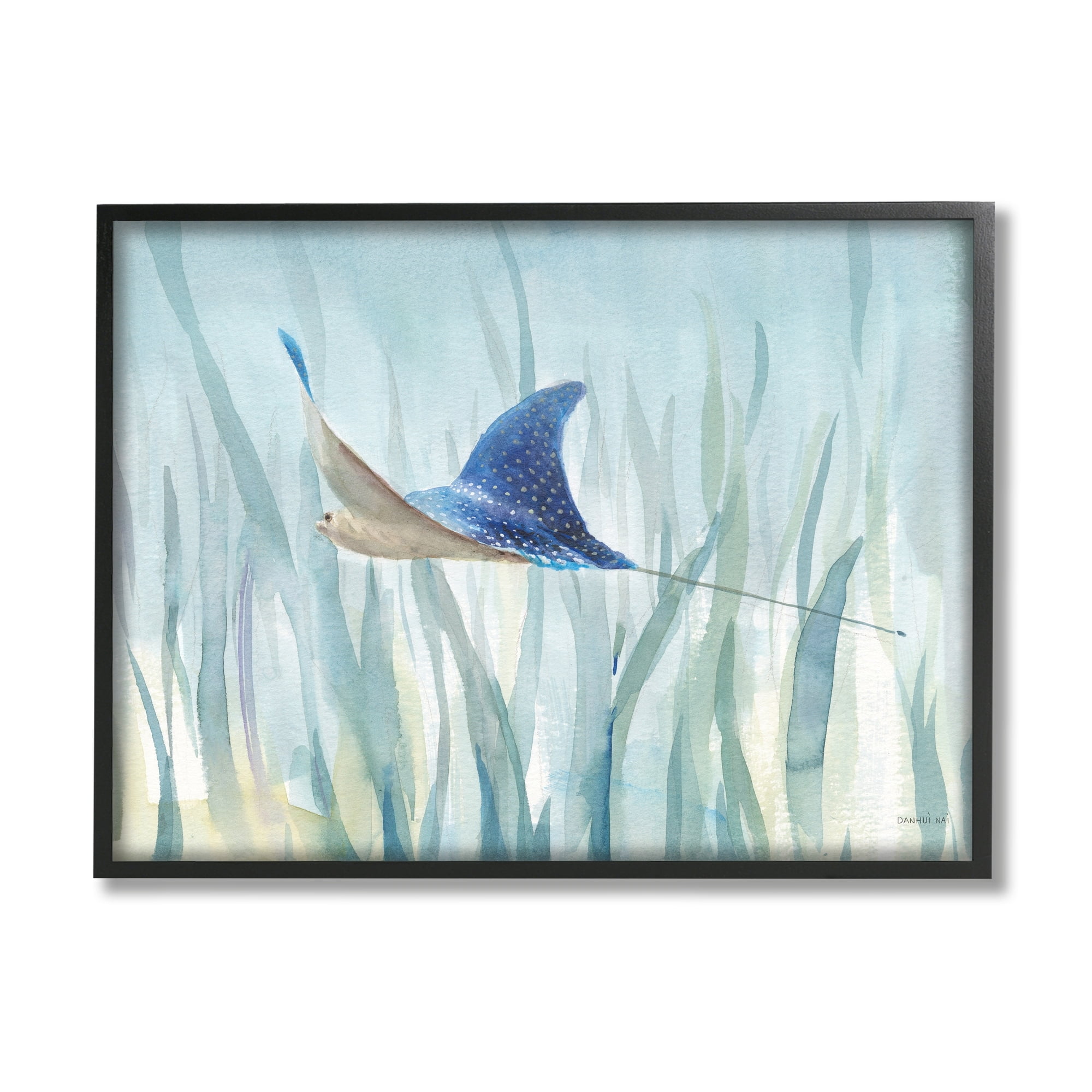 Stupell Industries Stingray Aquatic Animal Ocean Blue Spotted Sea Creature, 14 x 11, Design by Danhui Nai