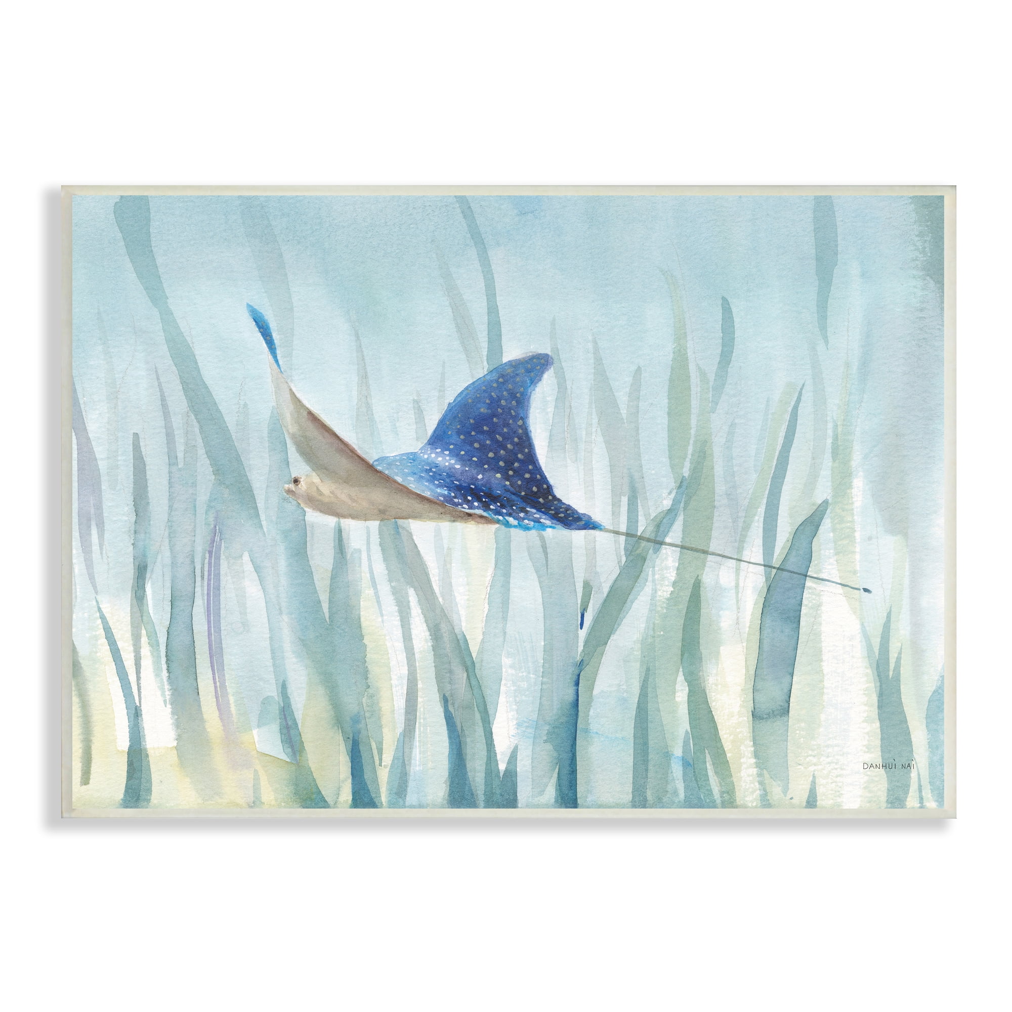 Stupell Industries Stingray Aquatic Animal Ocean Blue Spotted Sea Creature, 15 x 10, Design by Danhui Nai