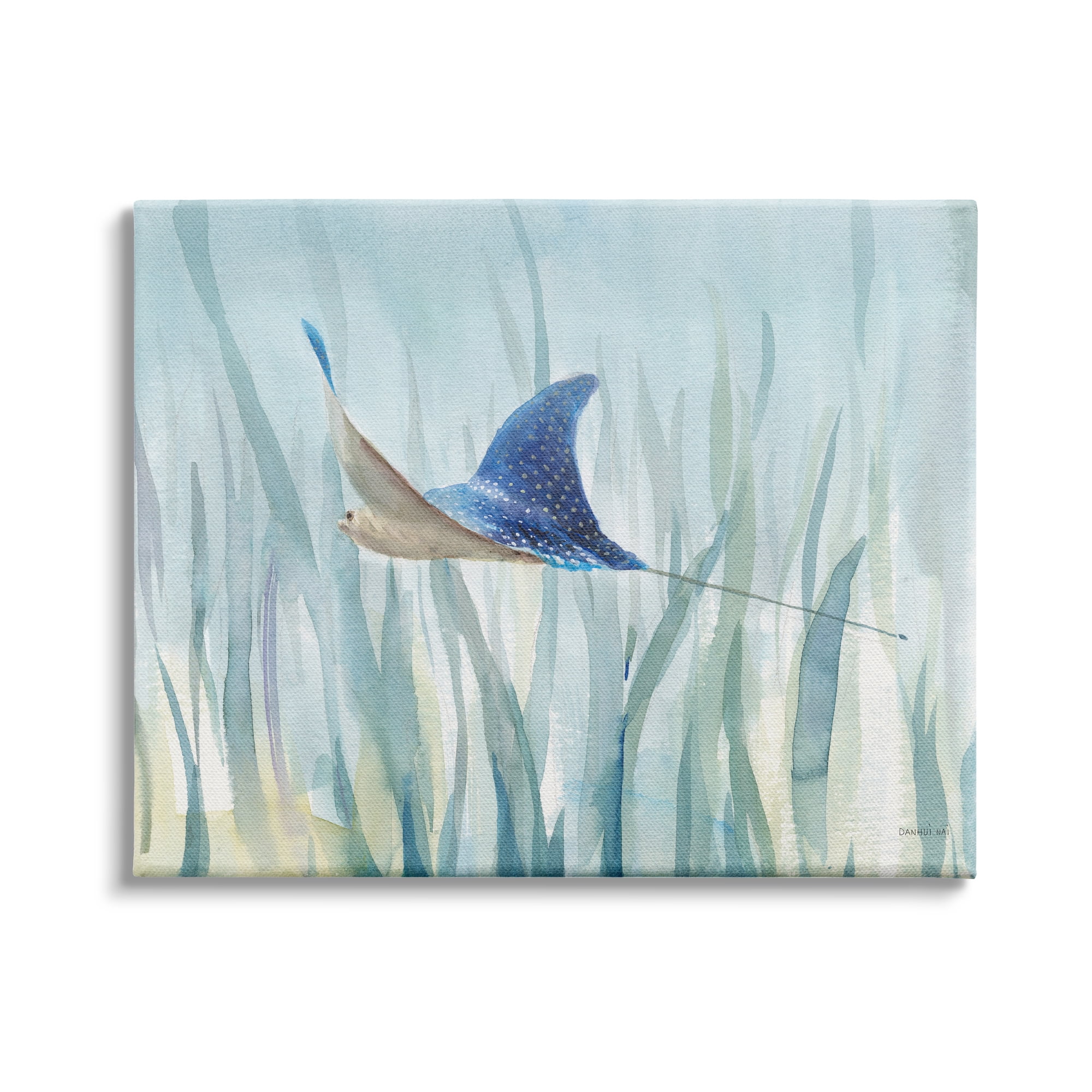Stupell Industries Stingray Aquatic Animal Ocean Blue Spotted Sea Creature, 30 x 24, Design by Danhui Nai