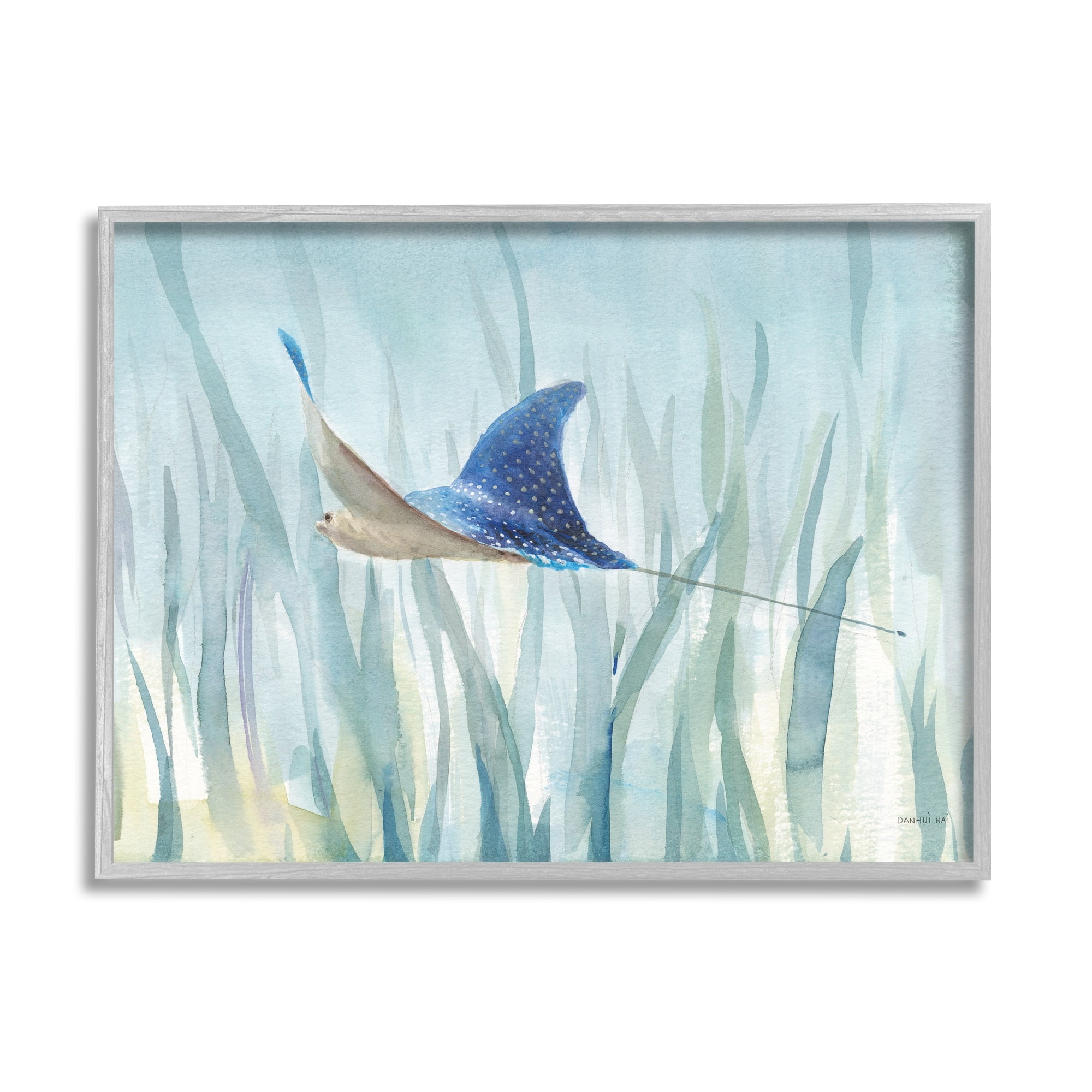 Stupell Industries Stingray Aquatic Animal Ocean Blue Spotted Sea Creature, 30 x 24, Design by Danhui Nai
