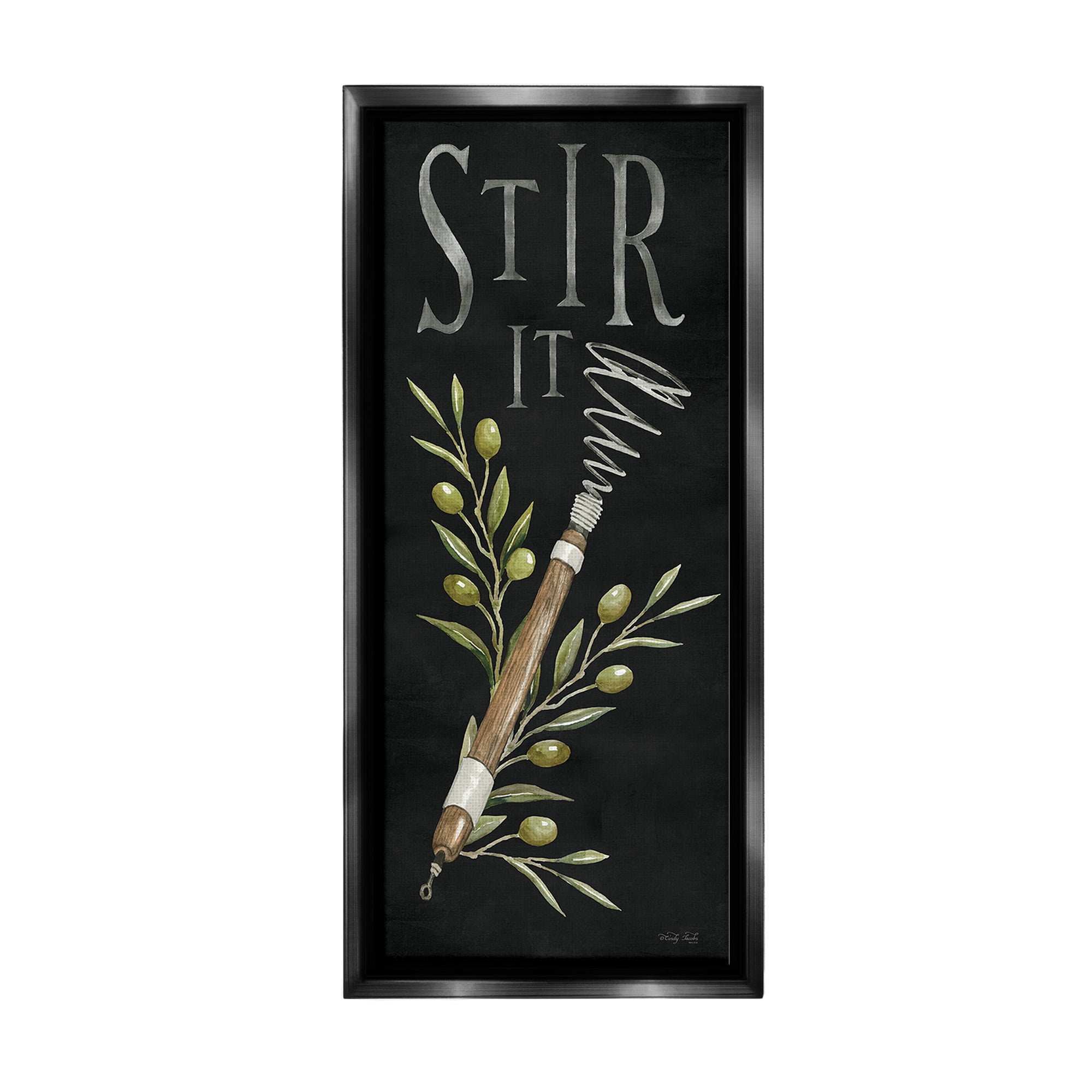 Stupell Industries Stir It Vintage Kitchen Food & Beverage Painting Black Floater Framed Canvas Art Print Wall Art, 14 x 31