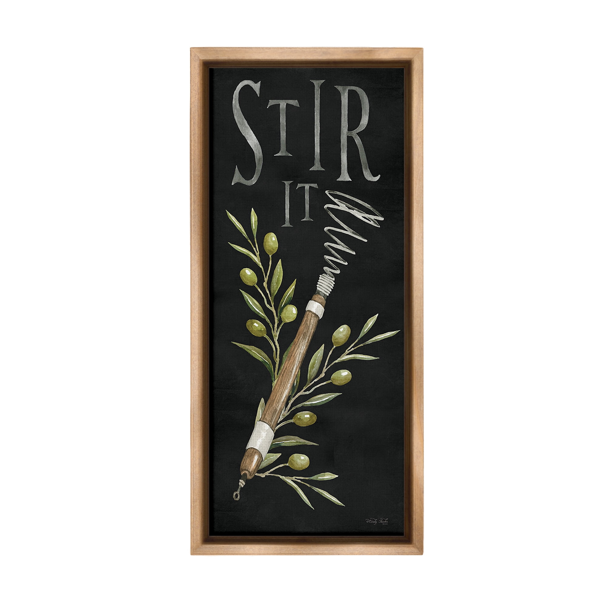 Vintage Kitchen Stir It Canvas Print with Brown Frame