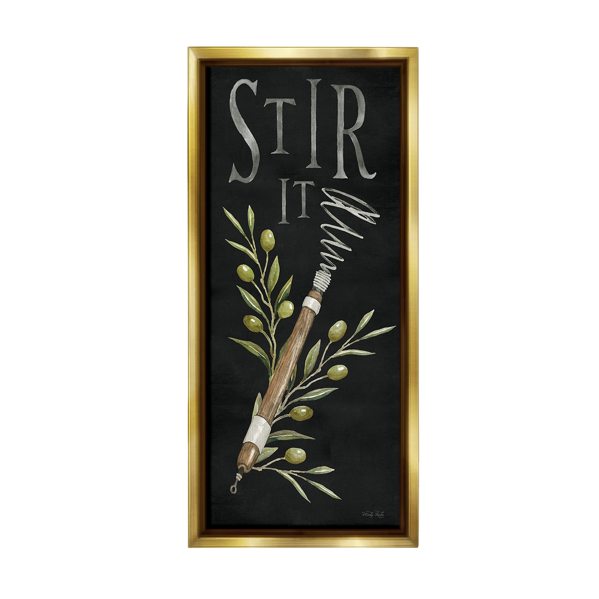 Stupell Industries Stir It Vintage Kitchen Food & Beverage Painting Gold Floater Framed Canvas Art Print Wall Art, 11 x 25