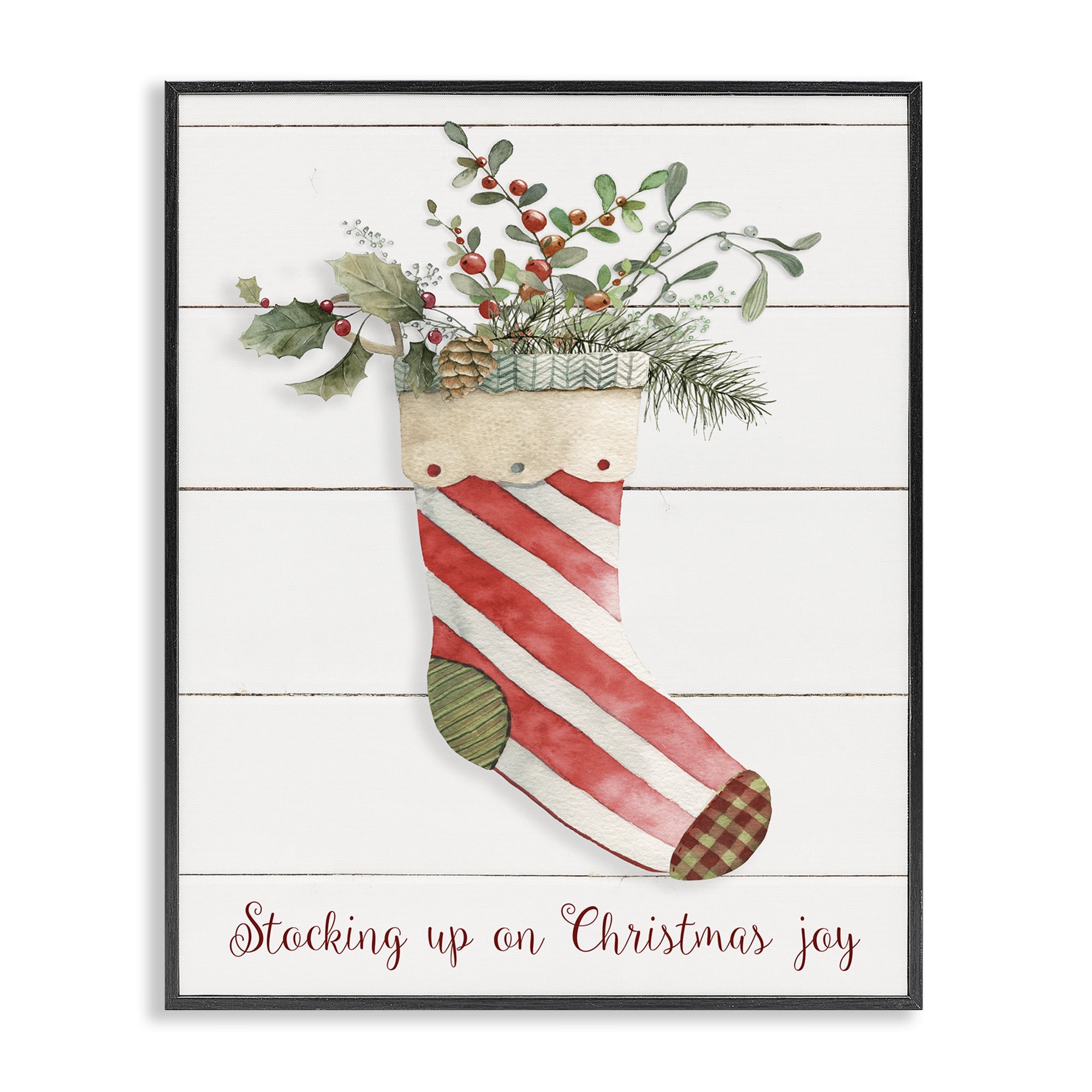 Stupell Industries Stocking Up On Christmas Holiday Painting Black Framed Art Prints Wall Art, 11 x 14