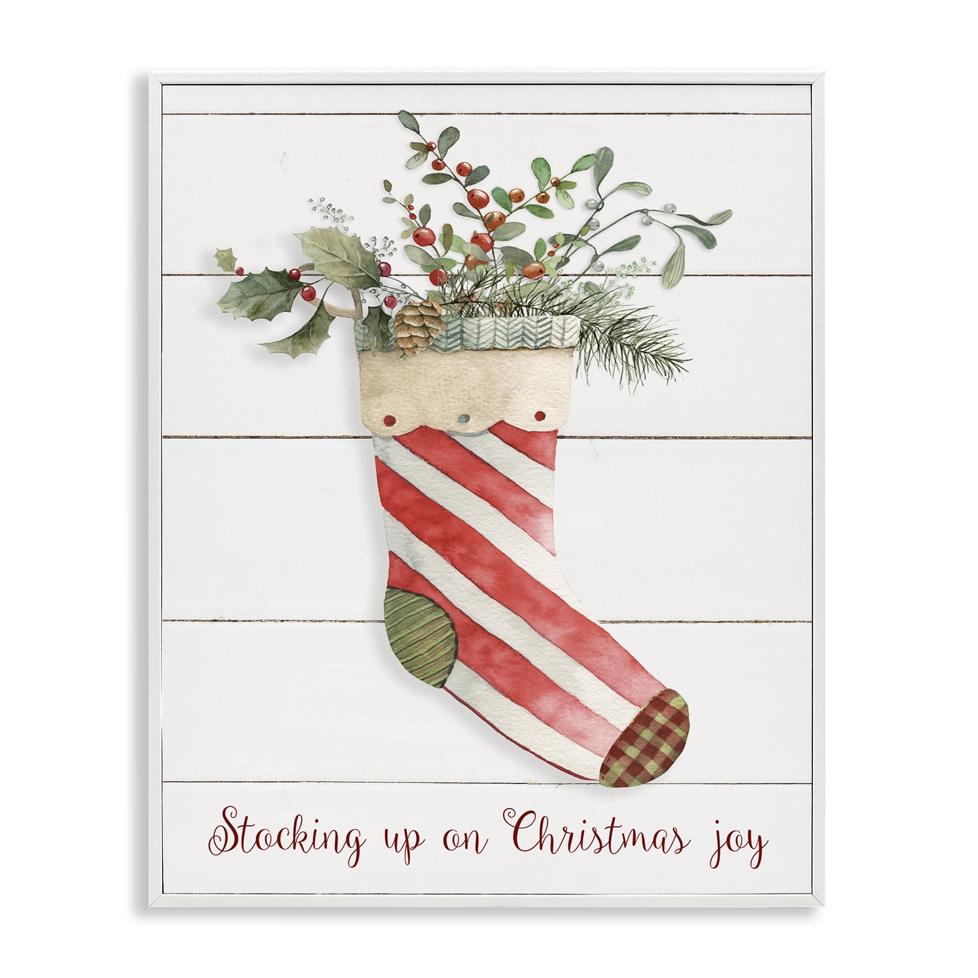 Stupell Industries Stocking Up On Christmas Holiday Painting White Framed Art Prints Wall Art, 11 x 14