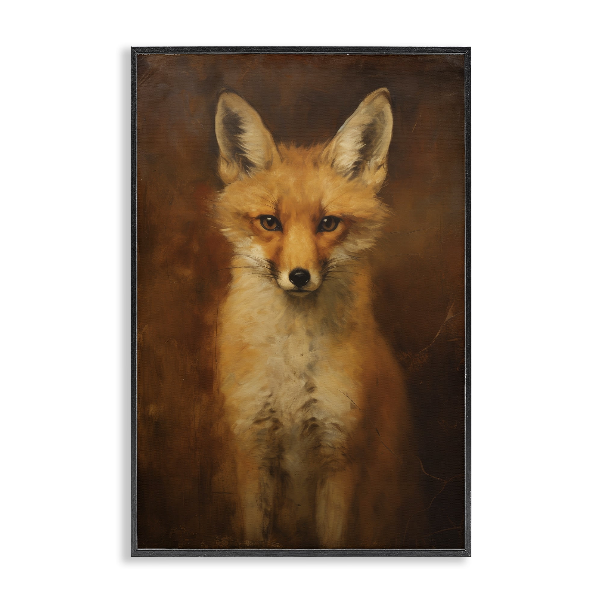 Stupell Industries Stoic Baby Fox Animals & Insects Painting Black Framed Art Print Wall Art, 16 x 24