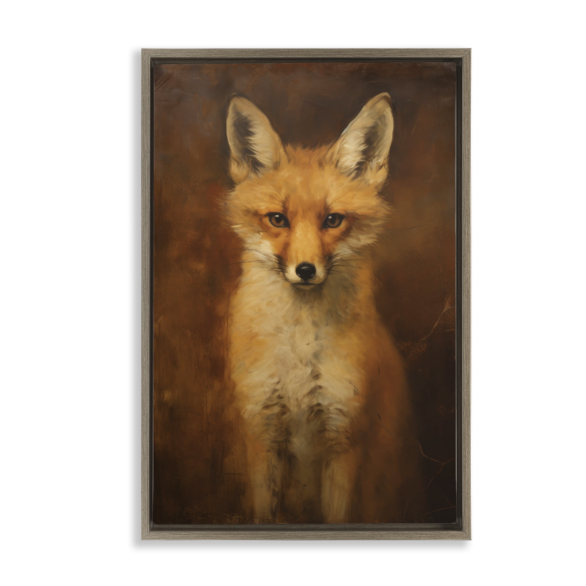 Stupell Industries Stoic Baby Fox Animals & Insects Painting Brown Floater Framed Canvas Art Print Wall Art, 17 x 25