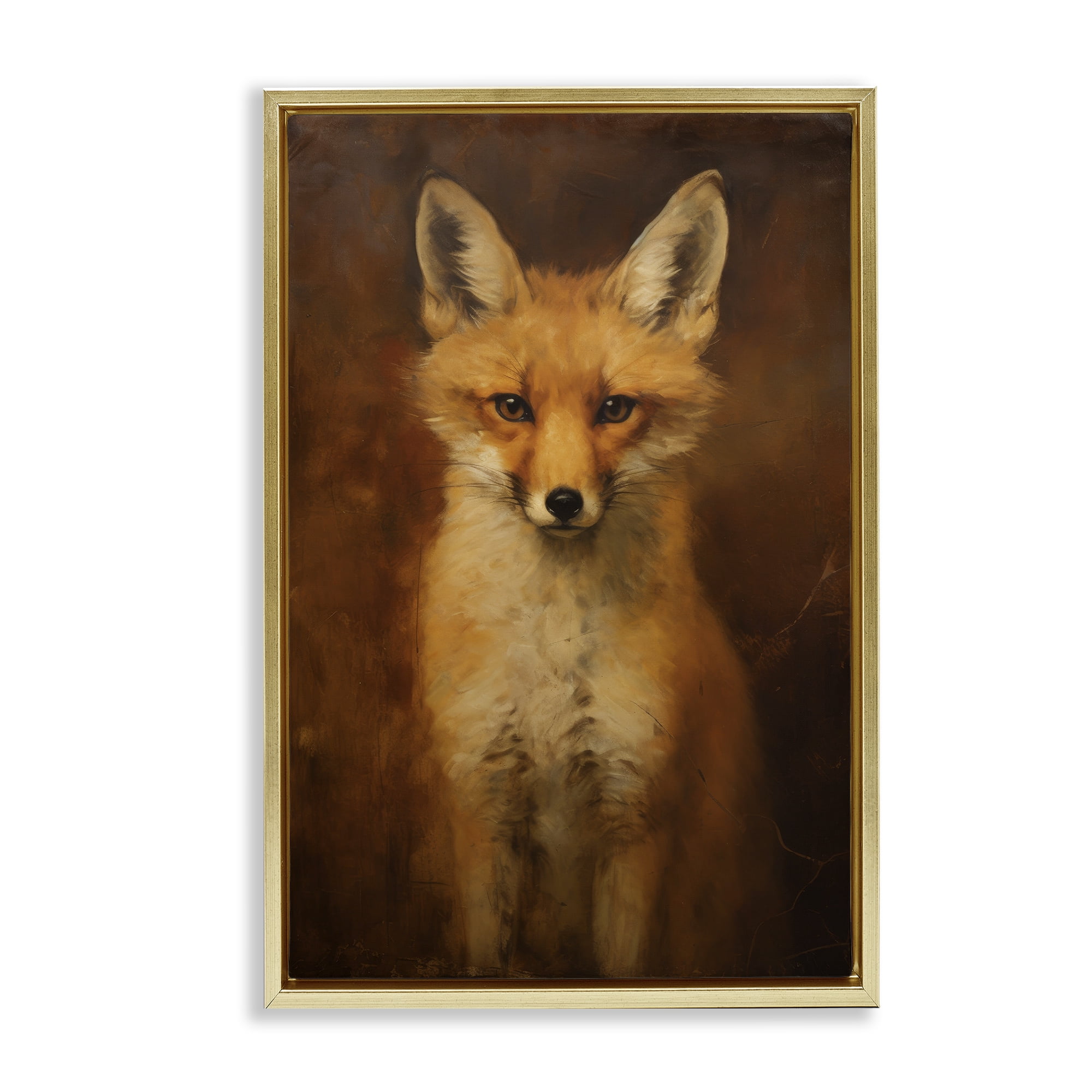 Stupell Industries Stoic Baby Fox Animals & Insects Painting Gold Floater Framed Canvas Art Print Wall Art, 17 x 25