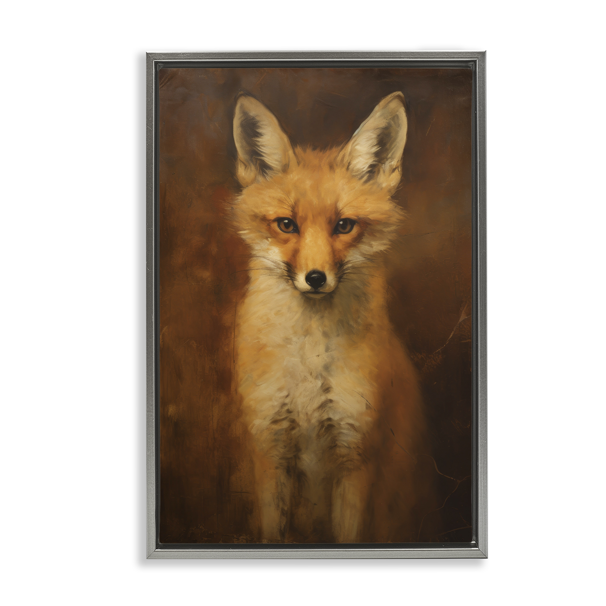 Stupell Industries Stoic Baby Fox Animals & Insects Painting Gray Floater Framed Canvas Art Print Wall Art, 21 x 31