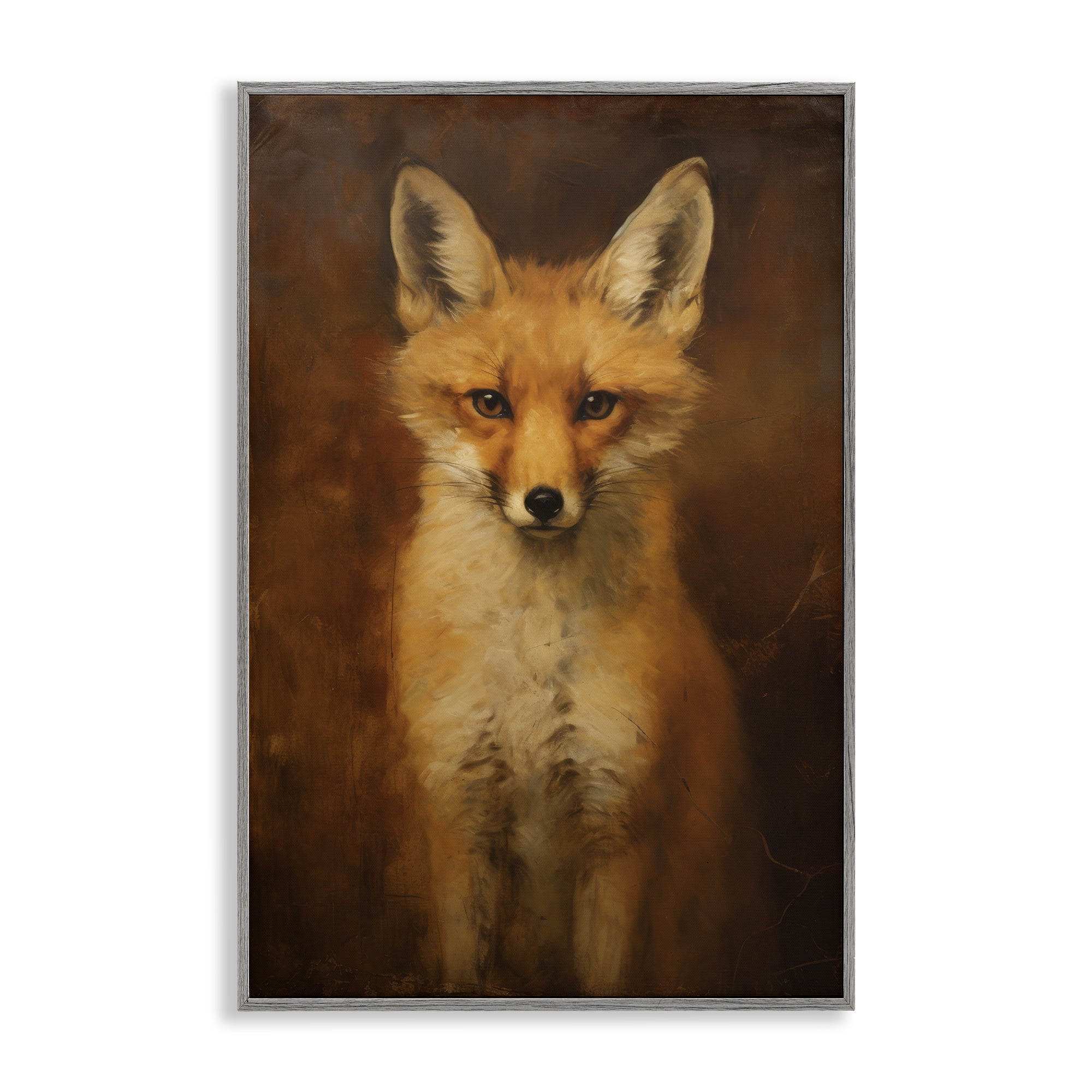 Stupell Industries Stoic Baby Fox Animals & Insects Painting Gray Framed Art Print Wall Art, 16 x 24