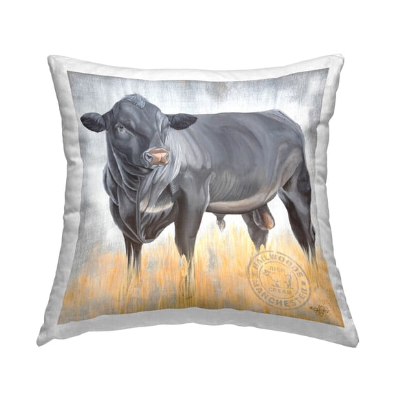 Stupell Industries Stoic Black Cattle Bull Printed Throw Pillow Design by Diane Fifer