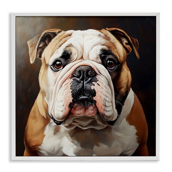 Stupell Industries Stoic Bulldog Portrait Animals Painting White Framed Art Print Wall Art, 24 x 24