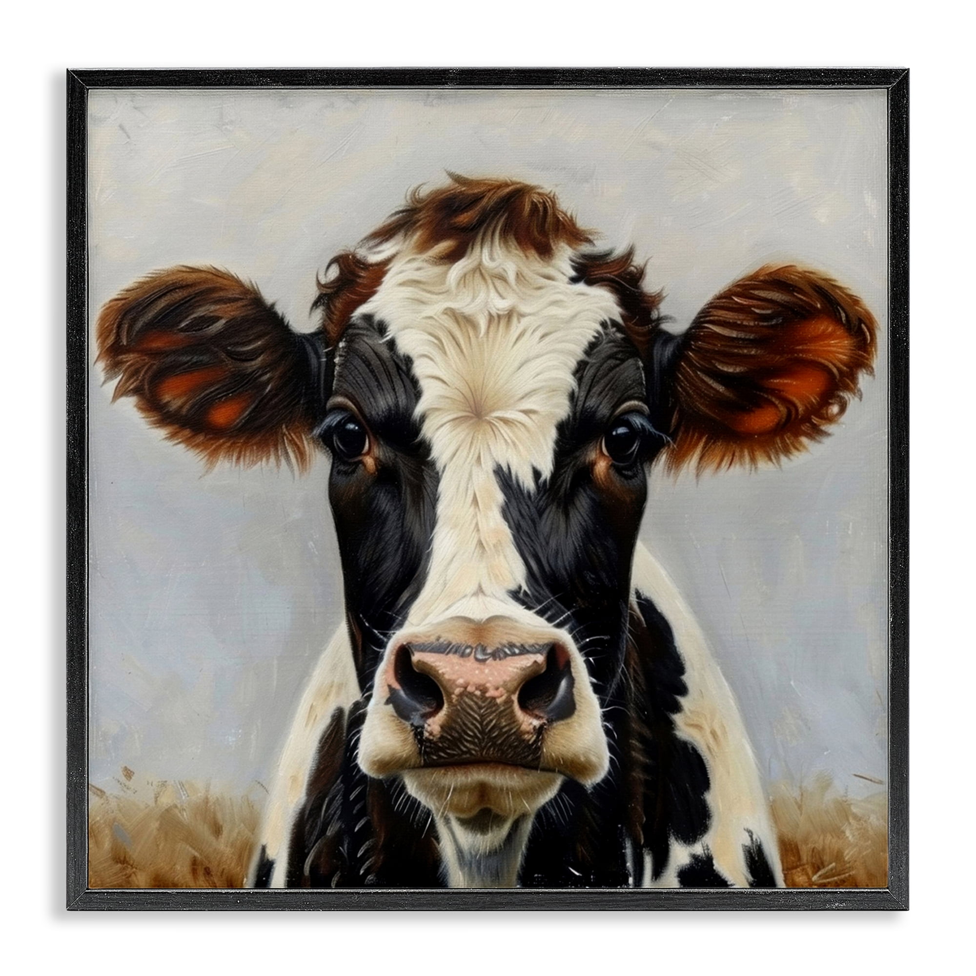 Stupell Industries Stoic Cow Gaze Portrait Animals Painting Black Framed Art Print Wall Art, 17 x 17
