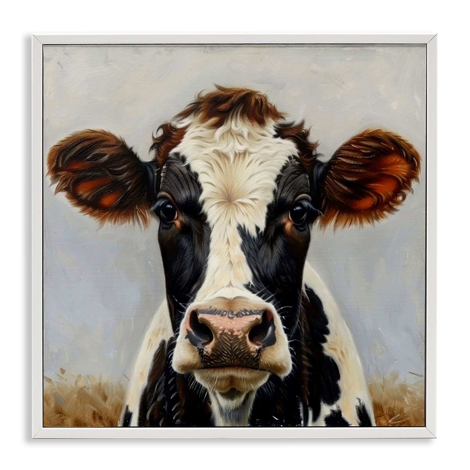 Stupell Industries Stoic Cow Gaze Portrait Animals Painting White Framed Art Print Wall Art, 17 x 17