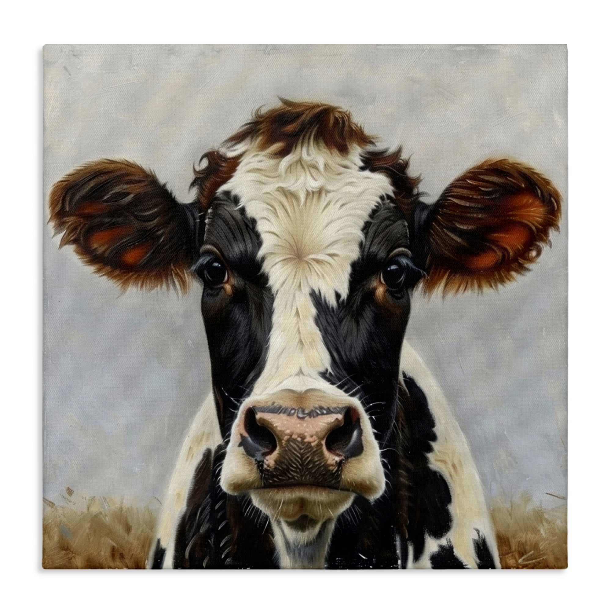 Stupell Industries Stoic Cow Gaze Portrait Animals Painting Wrapped Canvas Art Print Wall Art, 30 x 30