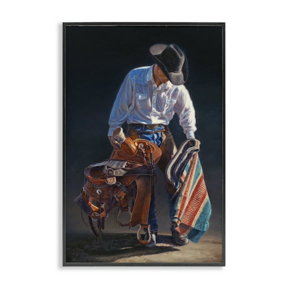 Stupell Industries Stoic Cowboy & Saddle Novelty Painting Black Framed Art Print Wall Art, 12 x 18