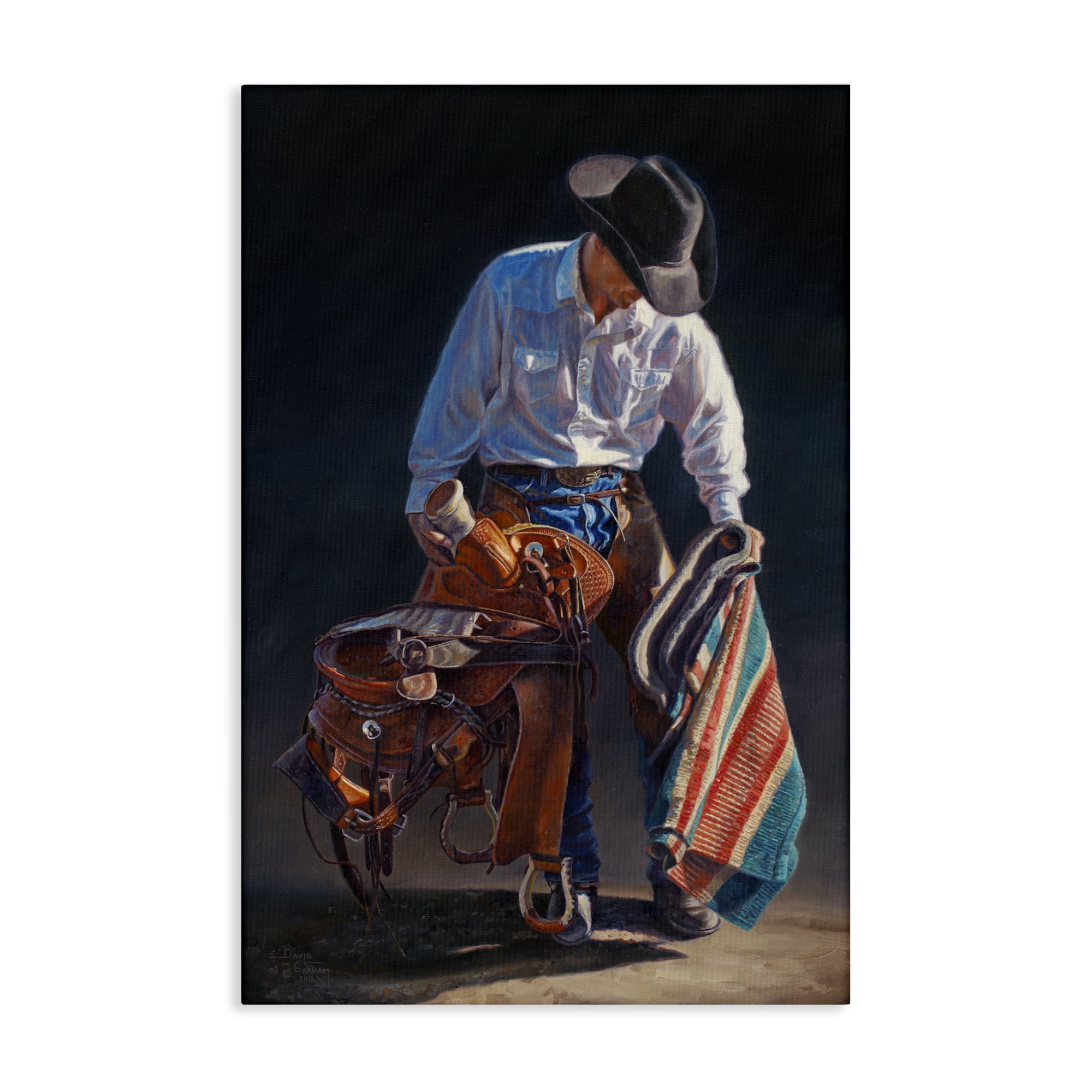 Stupell Industries Stoic Cowboy & Saddle Novelty Painting Gallery Wrapped Canvas Art Print Wall Art, 24 x 36